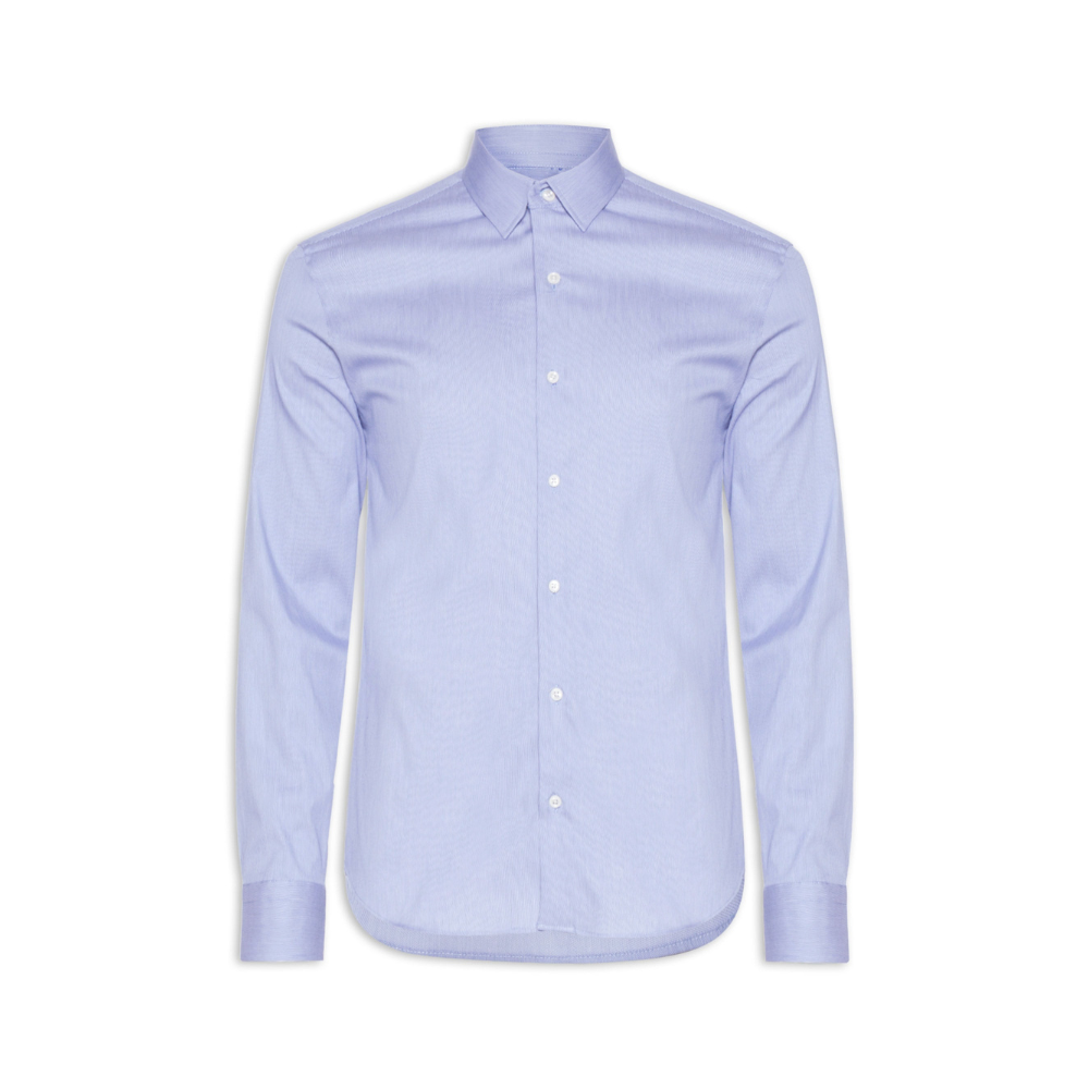 Camisa Masculina Paris Falso Liso Manga Longa - Azul