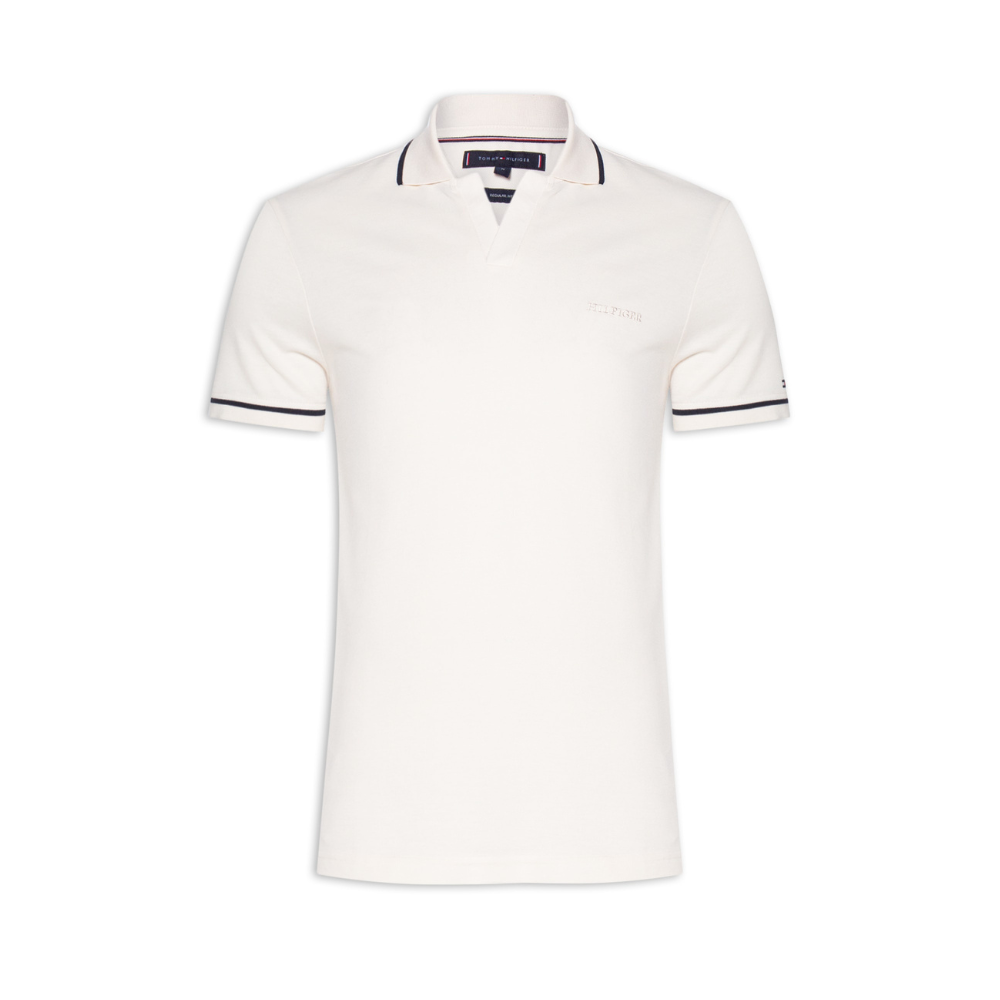 Polo Masculina Open Collar Regular Fit Com Friso - Off White