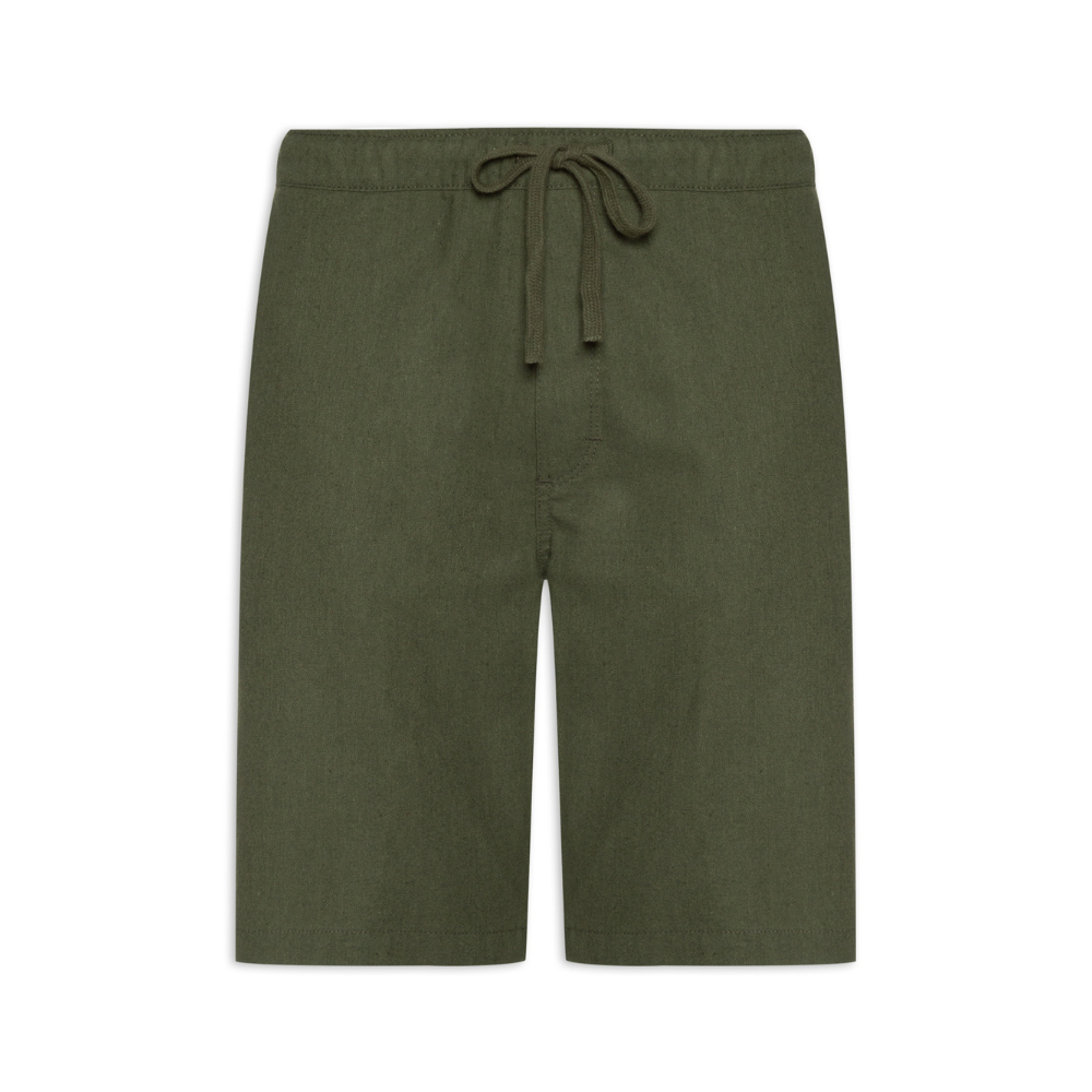 Bermuda Masculina Com Elástico E Cordão Em Linho - Verde