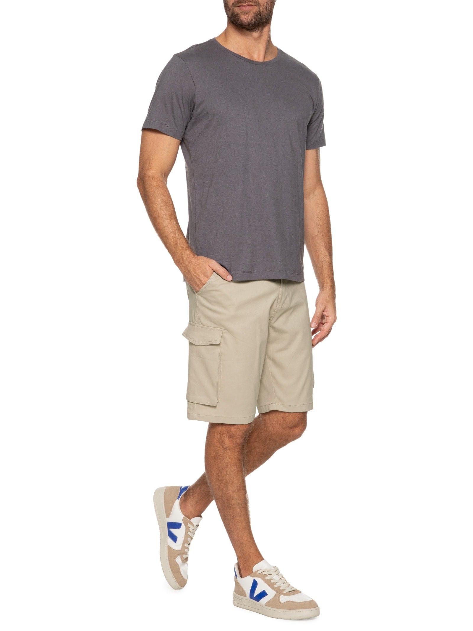 Bermuda Masculina Em Sarja Cargo - Bege - Imagem 2