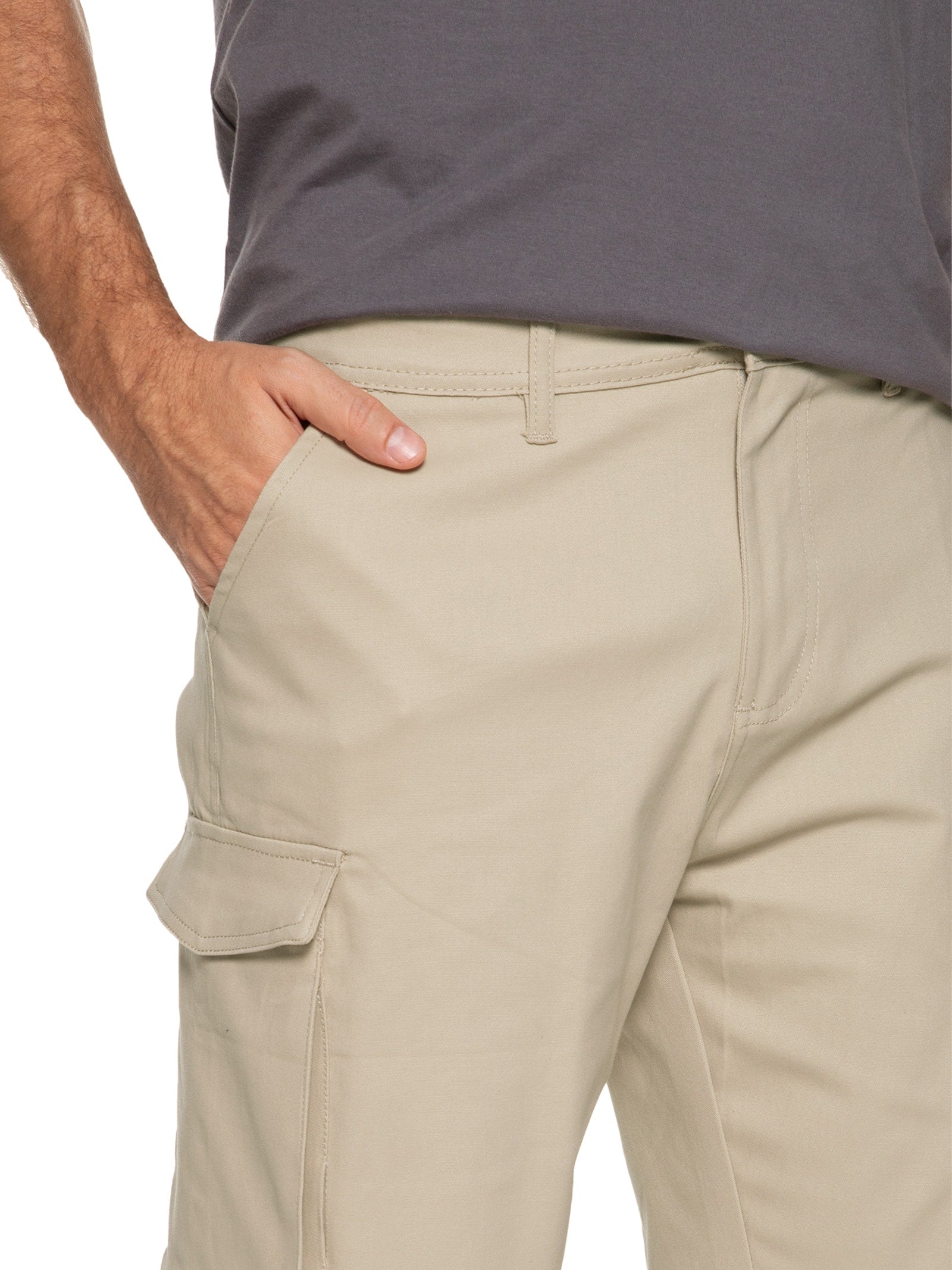 Bermuda Masculina Em Sarja Cargo - Bege - Imagem 5