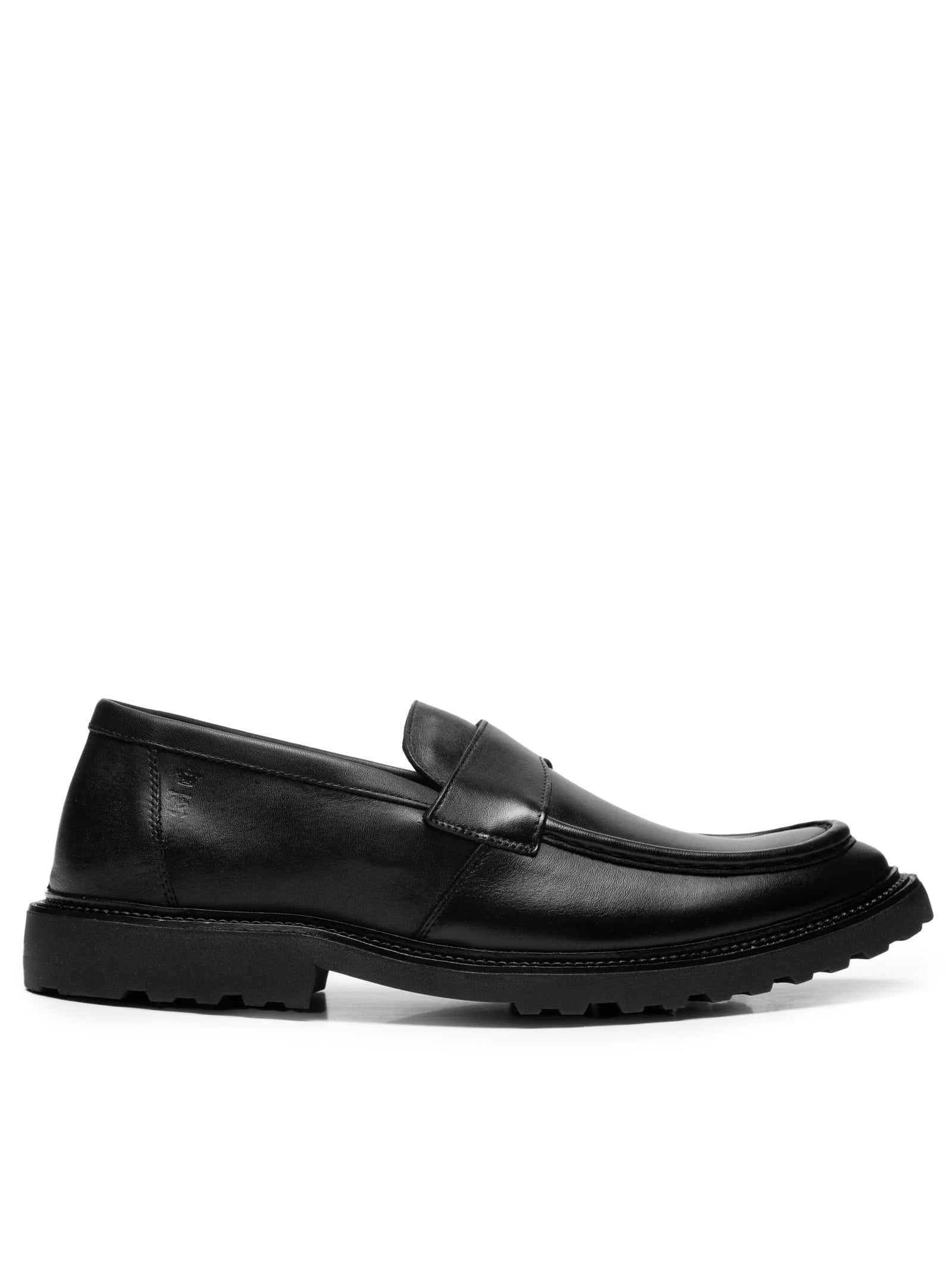 Mocassim Feminino Couro Tratorado Tira Metal - Preto