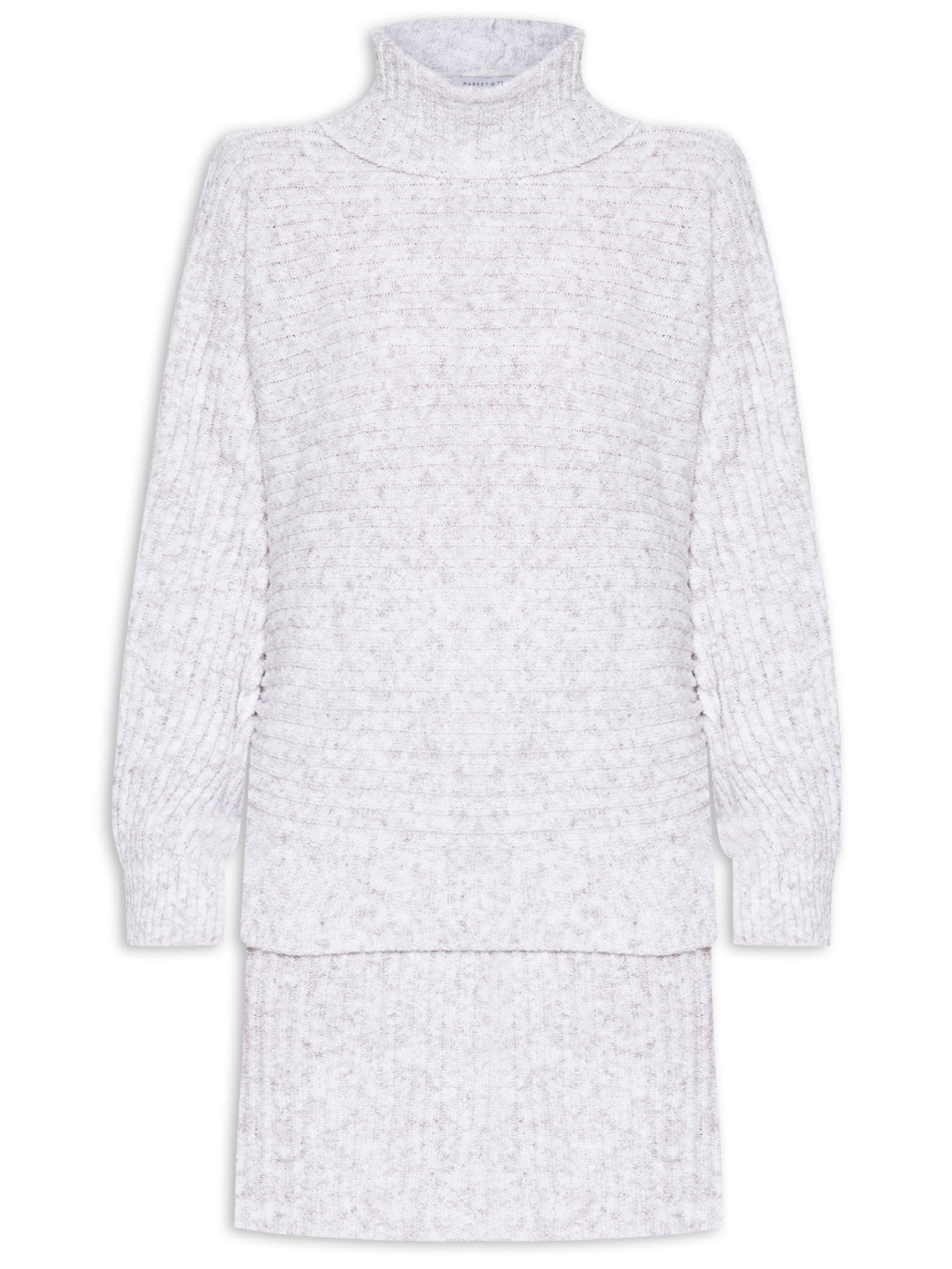 Conjunto Feminino Blusa Manga Longa E Minissaia Em Tricot - Cinza