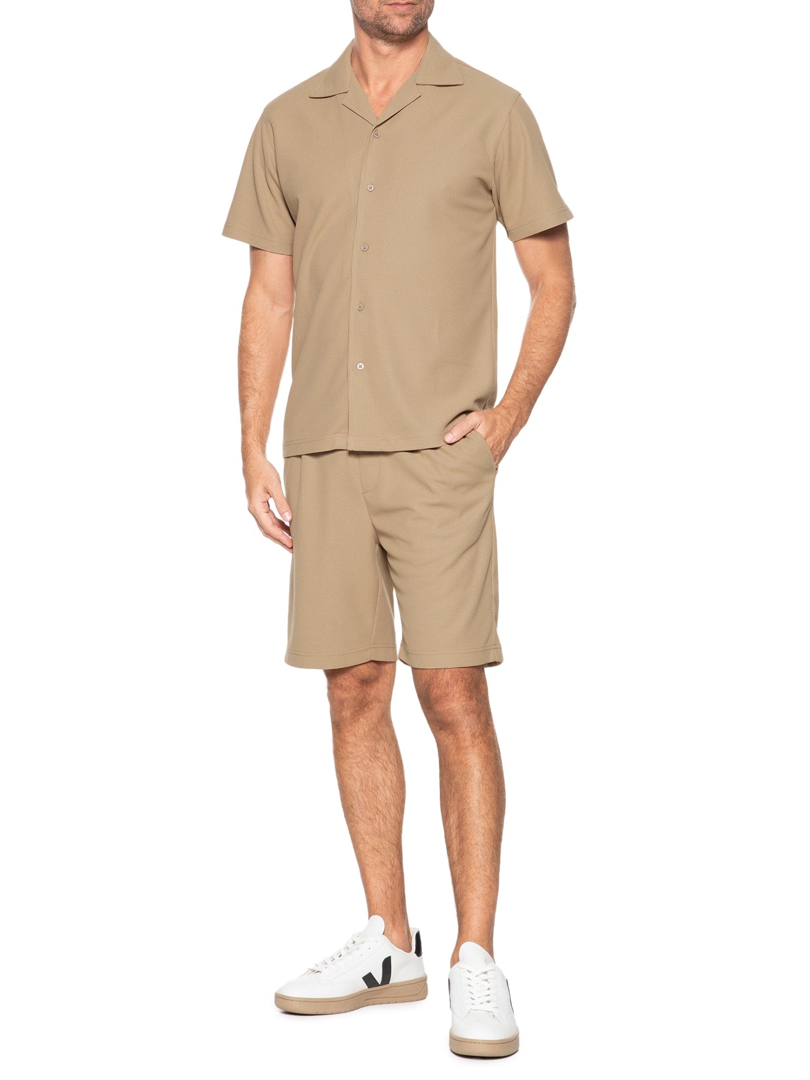 Conjunto Masculino Básico Camisa Manga Curta e Short - Azul - Imagem 2