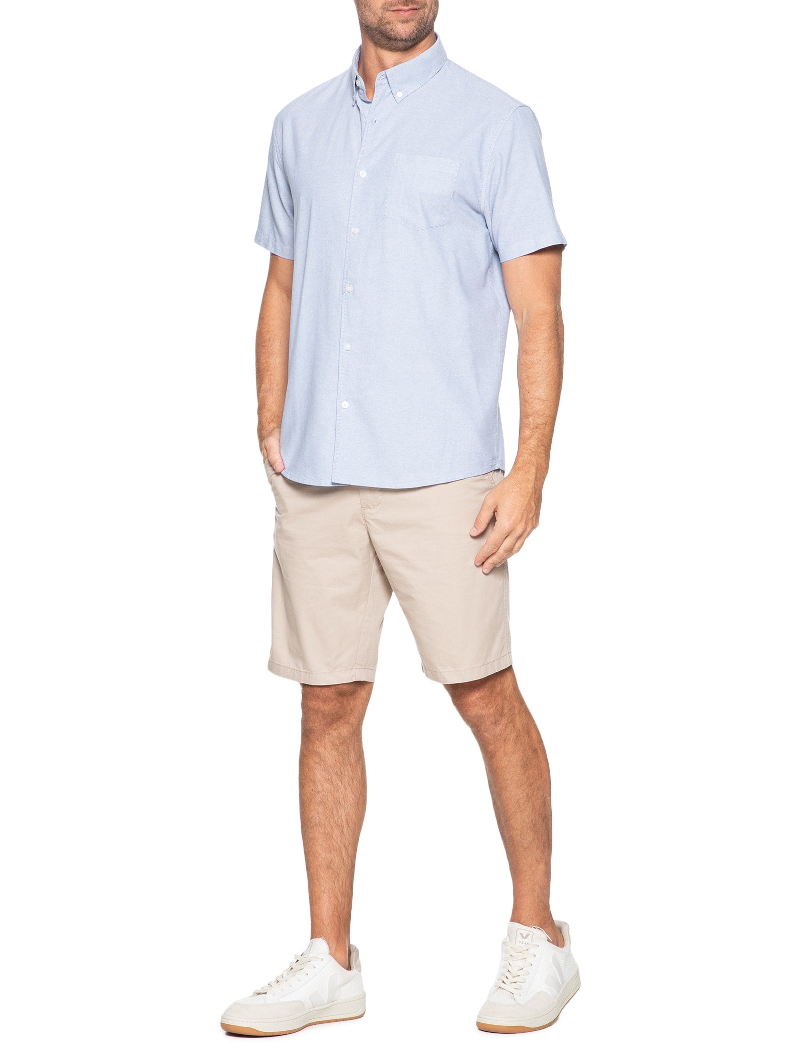 Bermuda Masculina Chino Sarja Tinturada - Bege - Imagem 2