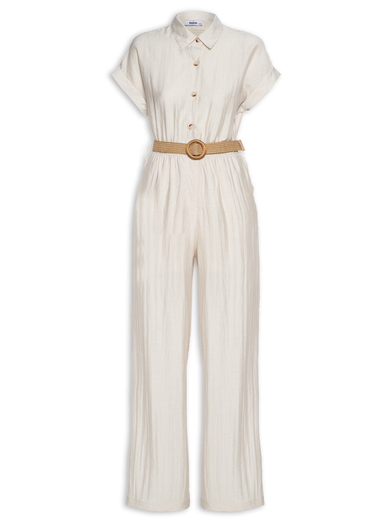 Macacão Feminino Com Cinto E Ombreiras - Off White