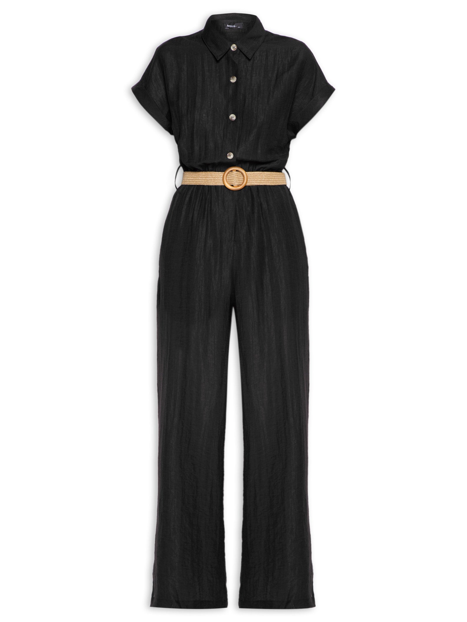 Macacão Feminino Com Cinto E Ombreiras - Preto