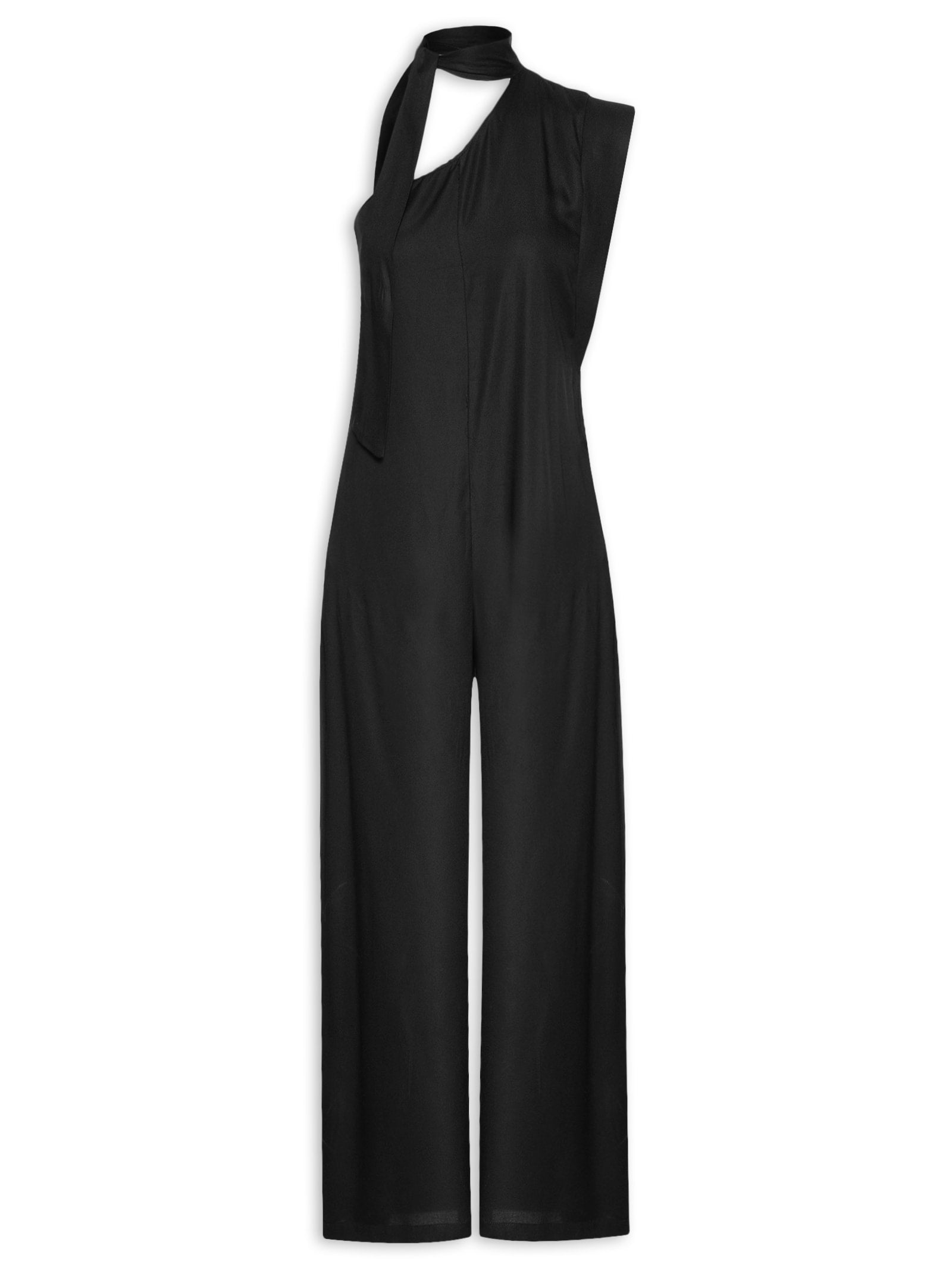 Macacão Feminino Longo Ombro Único - Preto