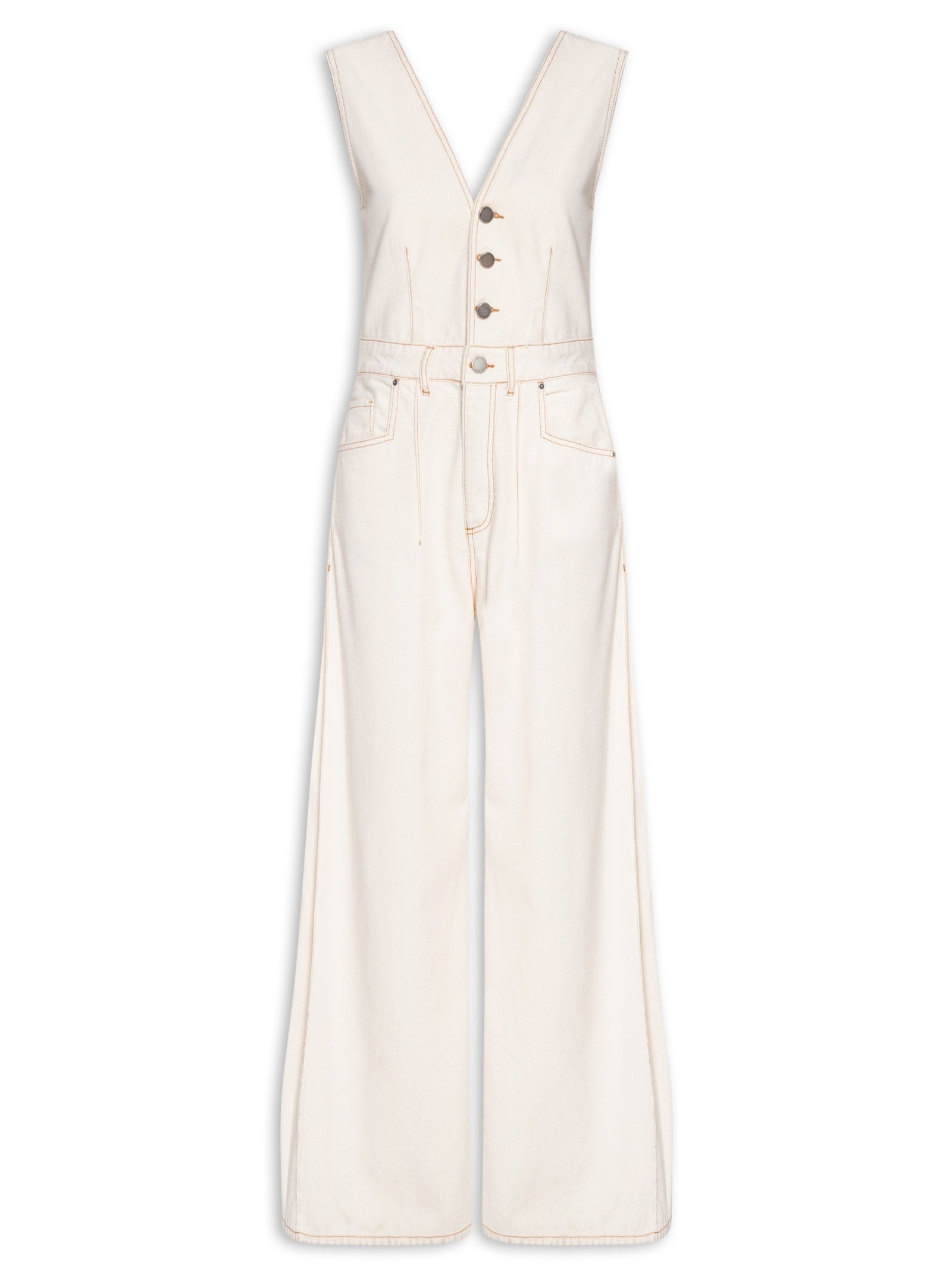 Macacão Feminino Amarração Decote Frente - Off White