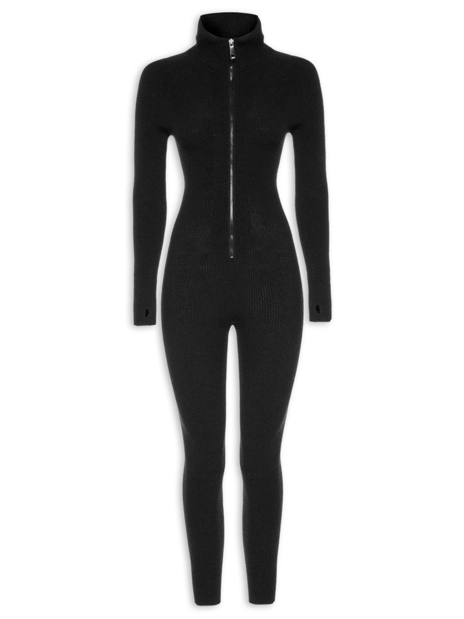 Macacão Comprido Esportivo Canelado - Preto