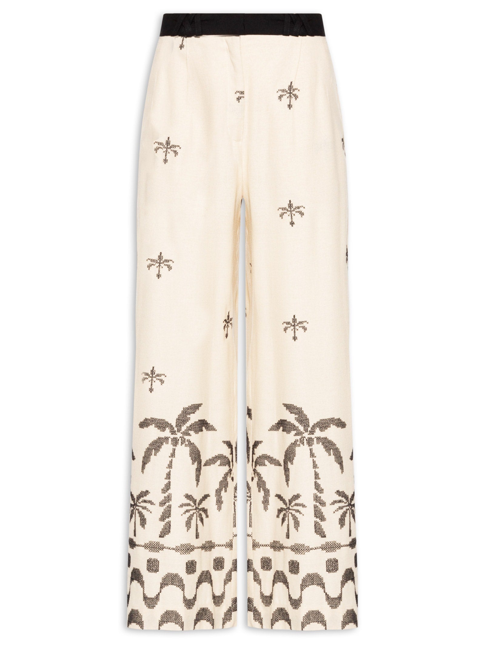 Calça Feminina Pantalona Linho Com Bolso Lateral - Bege