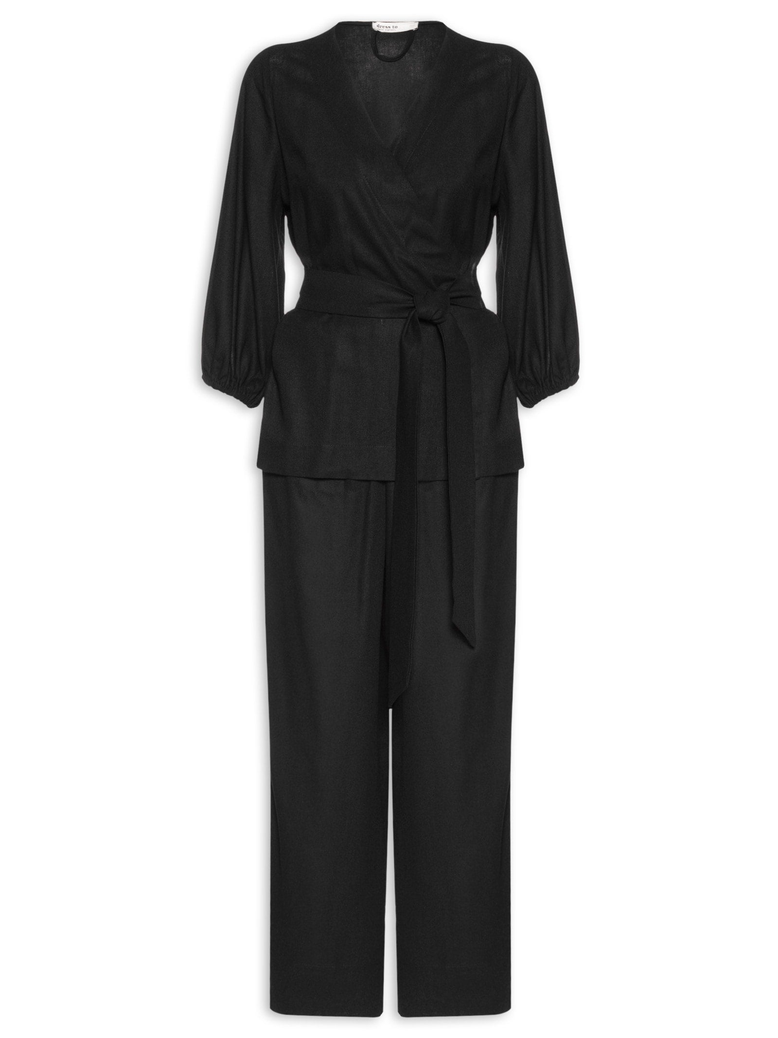 Macacão Feminino Linho Transpasse Kimono - Bege