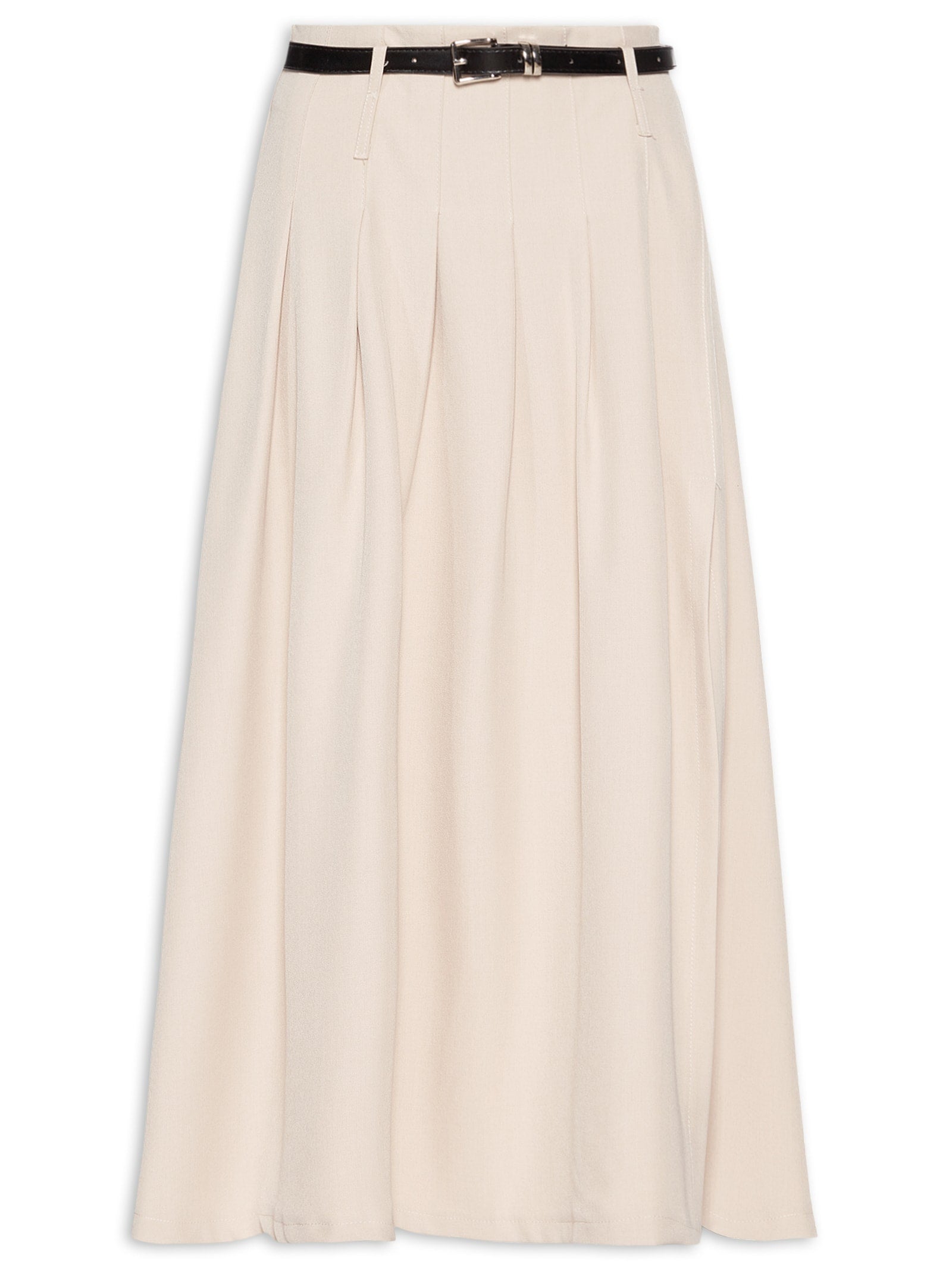 Saia Feminina Midi Com Pregas - Bege