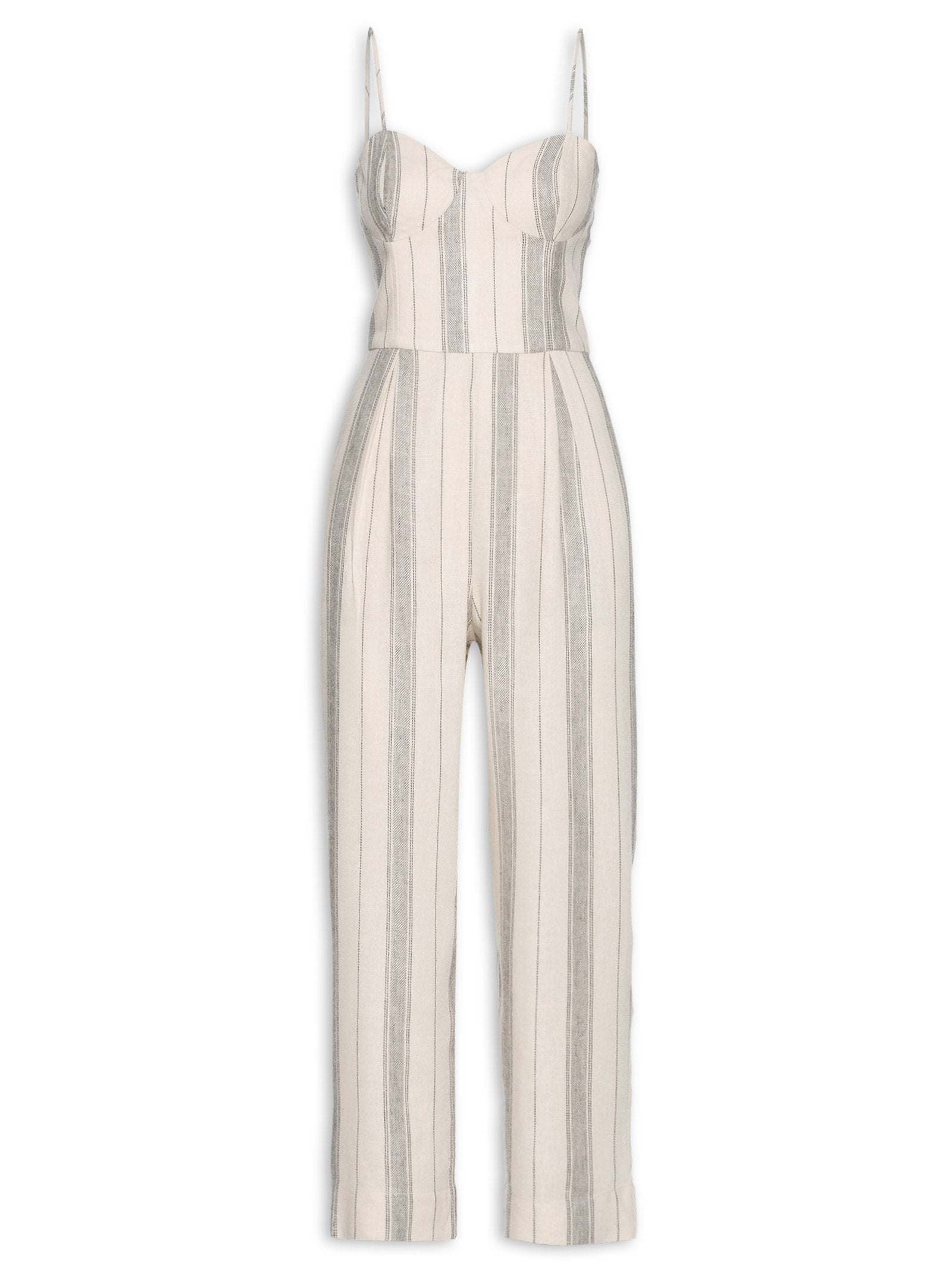 Macacão Feminino Linho Listrado - Bege