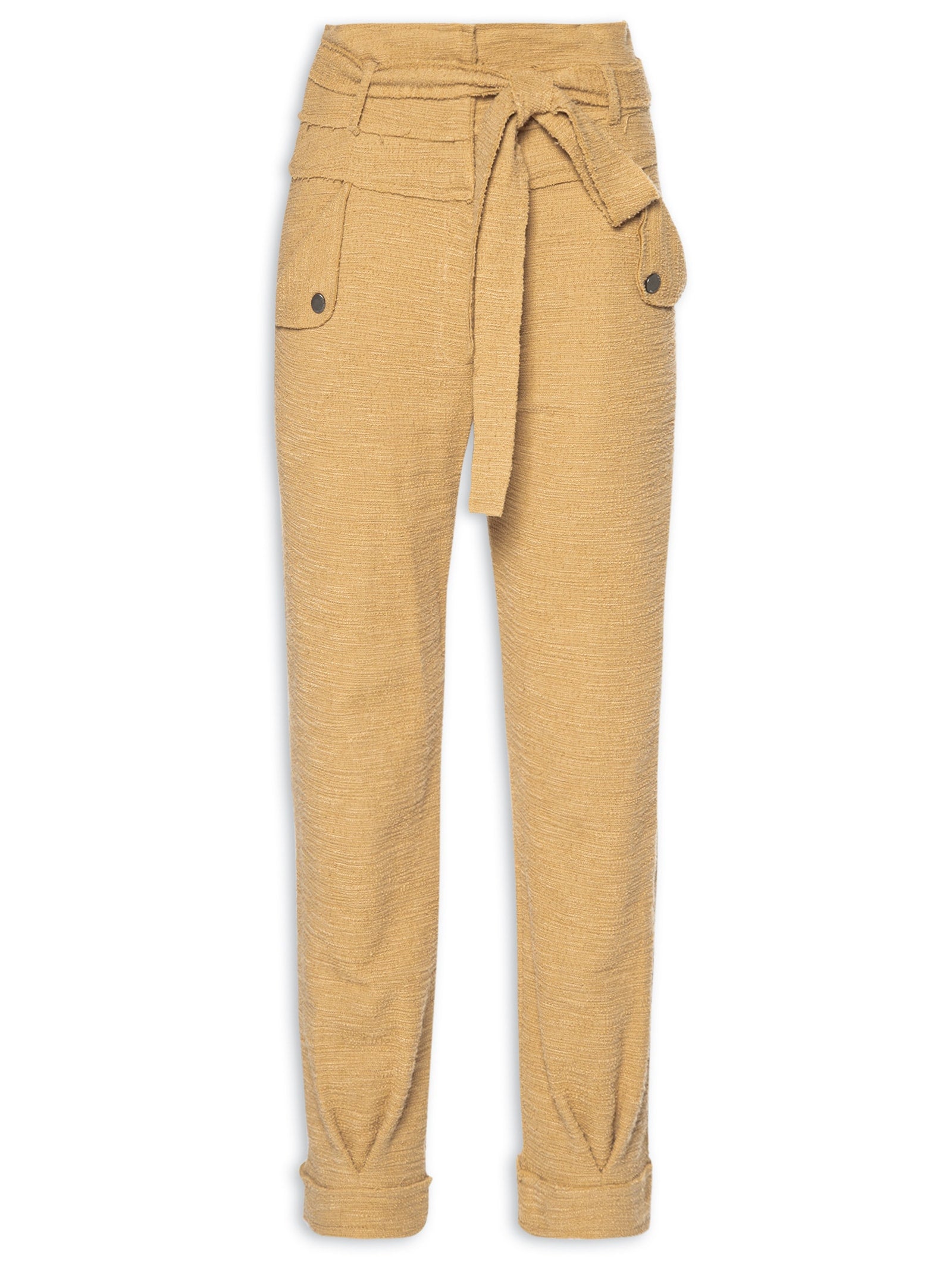 Calça Feminina Sarja Boca Reta Bege Biscoito - Bege