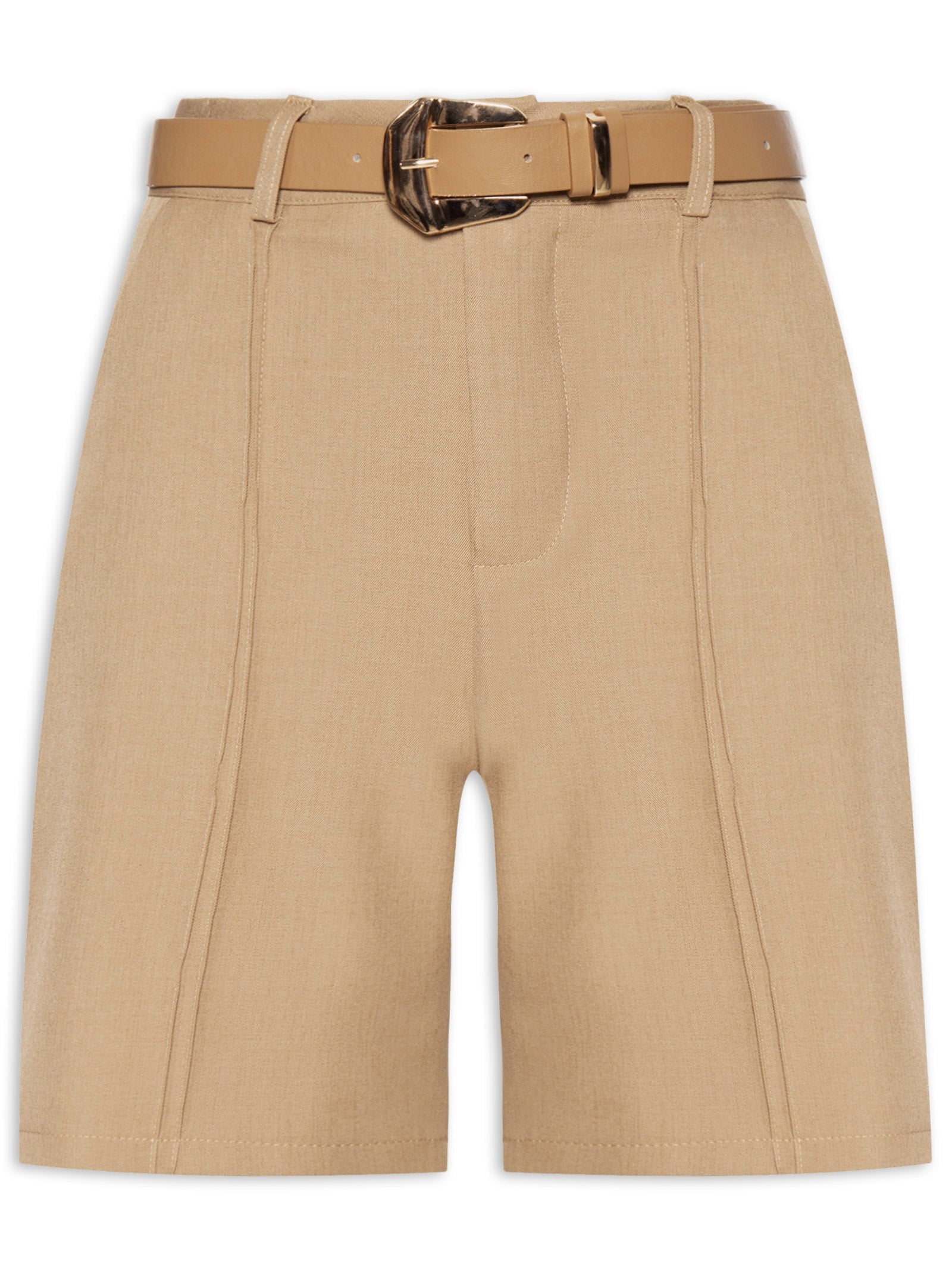 Bermuda Feminina Nervuras com Cinto - Cinza