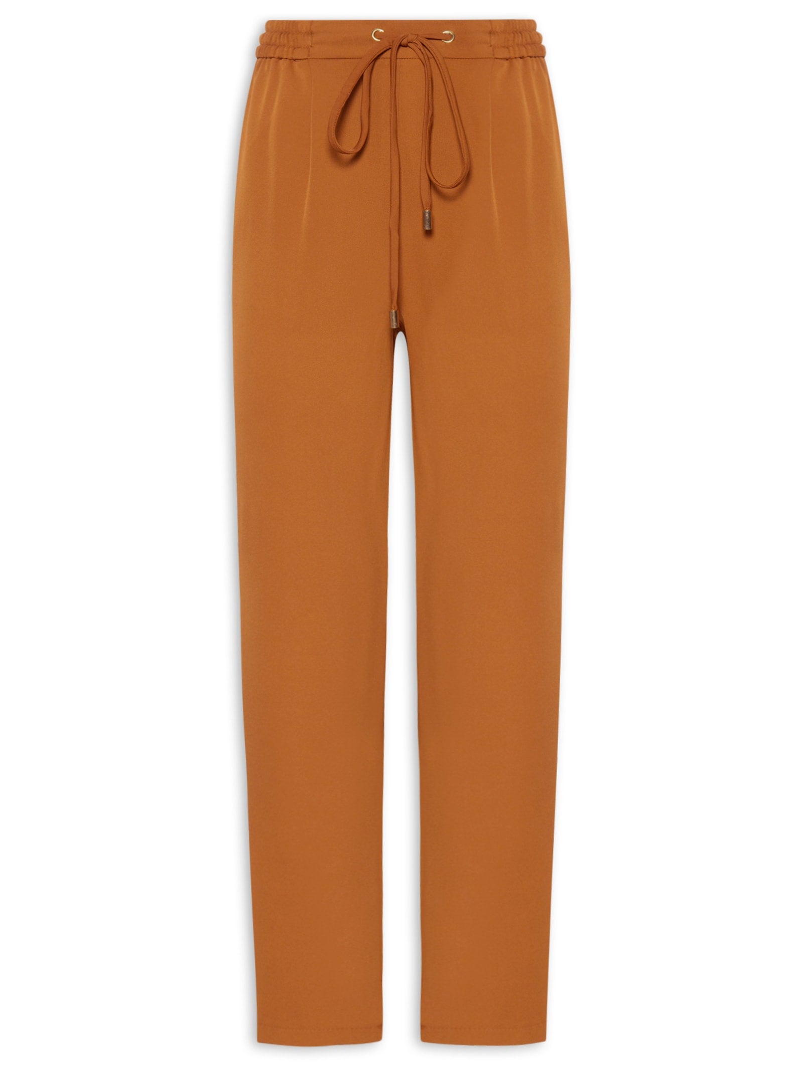 Calça Feminina Reta Com Cós Elástico - Marrom