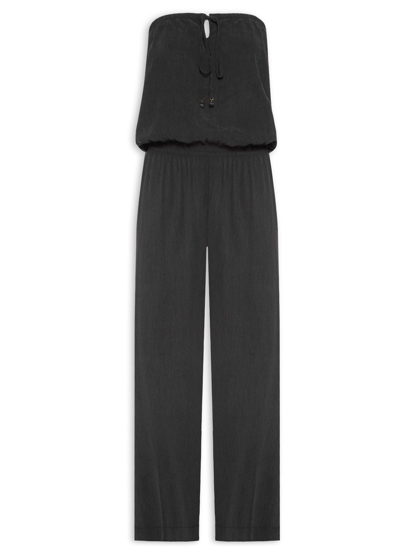 Macacão Feminino Amarração Decote Frente - Off White