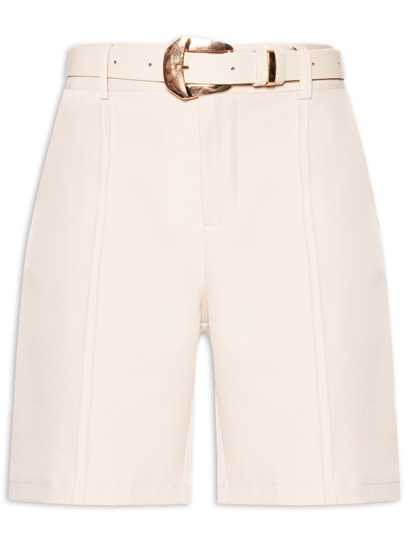 Bermuda Feminina Nervuras com Cinto - Bege