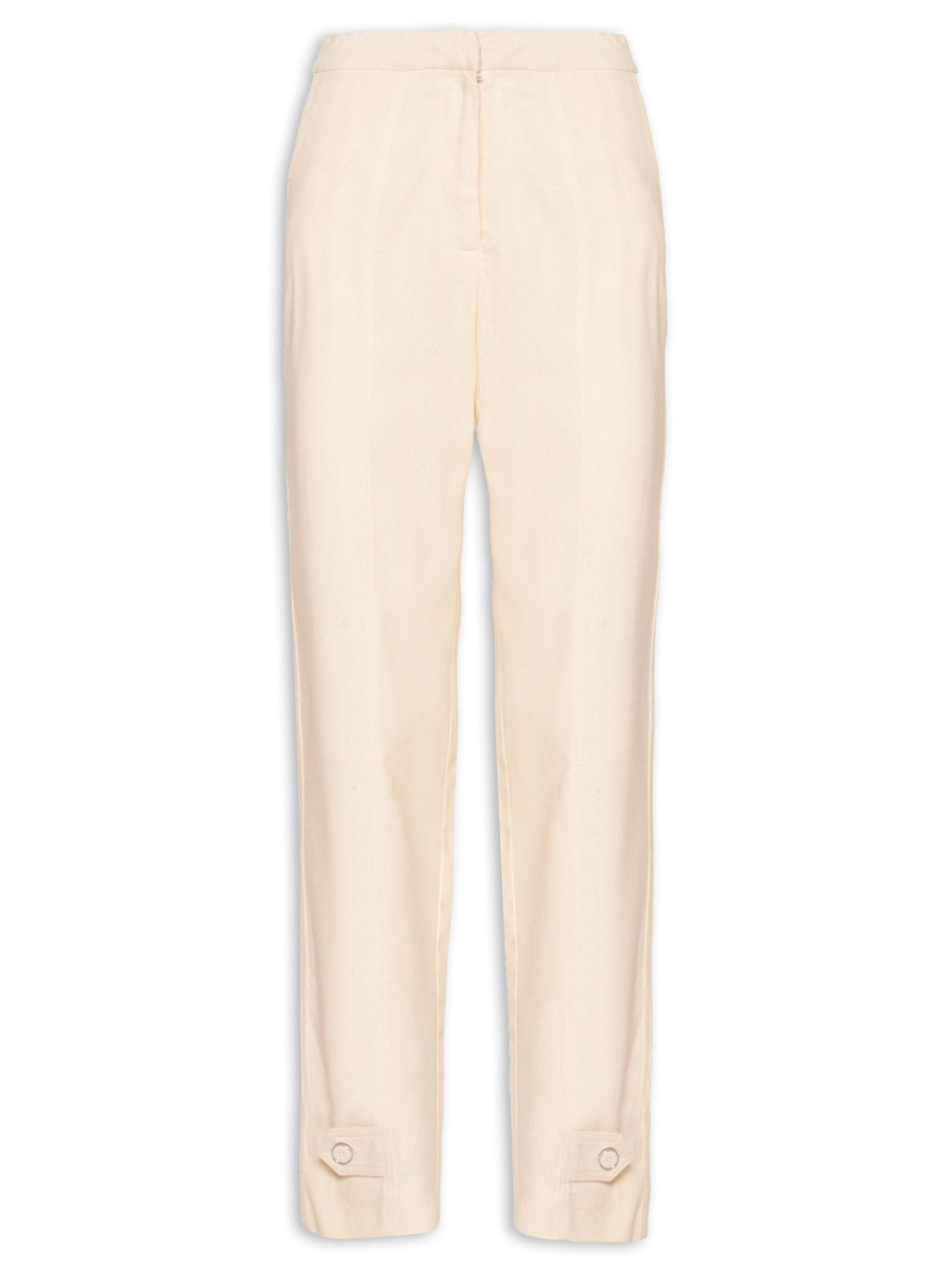 Calça Feminina Sarja Boca Reta Bege Biscoito - Bege