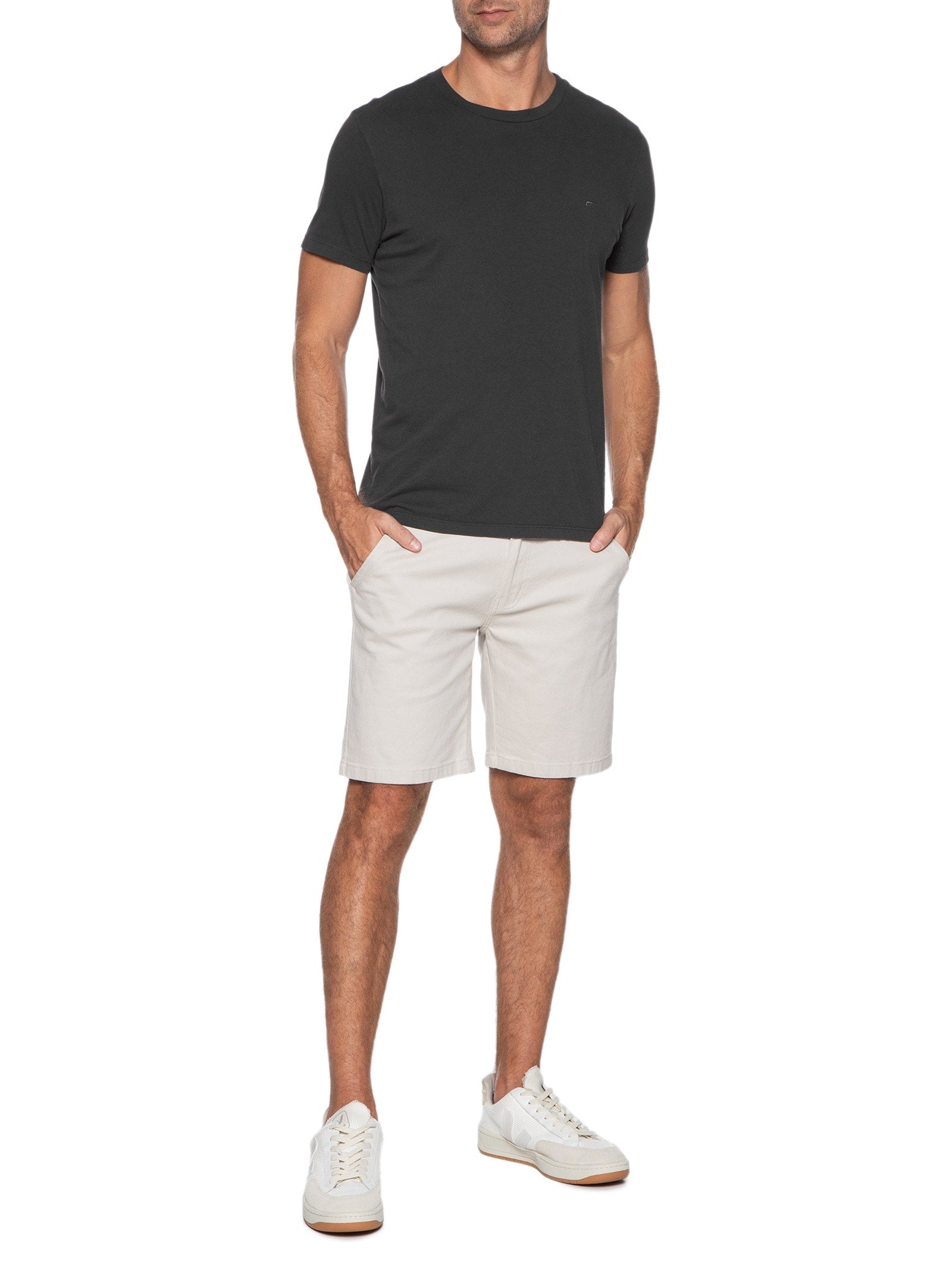 Bermuda Masculina Sarja Com Elástico No Cós Básica - Bege - Imagem 2