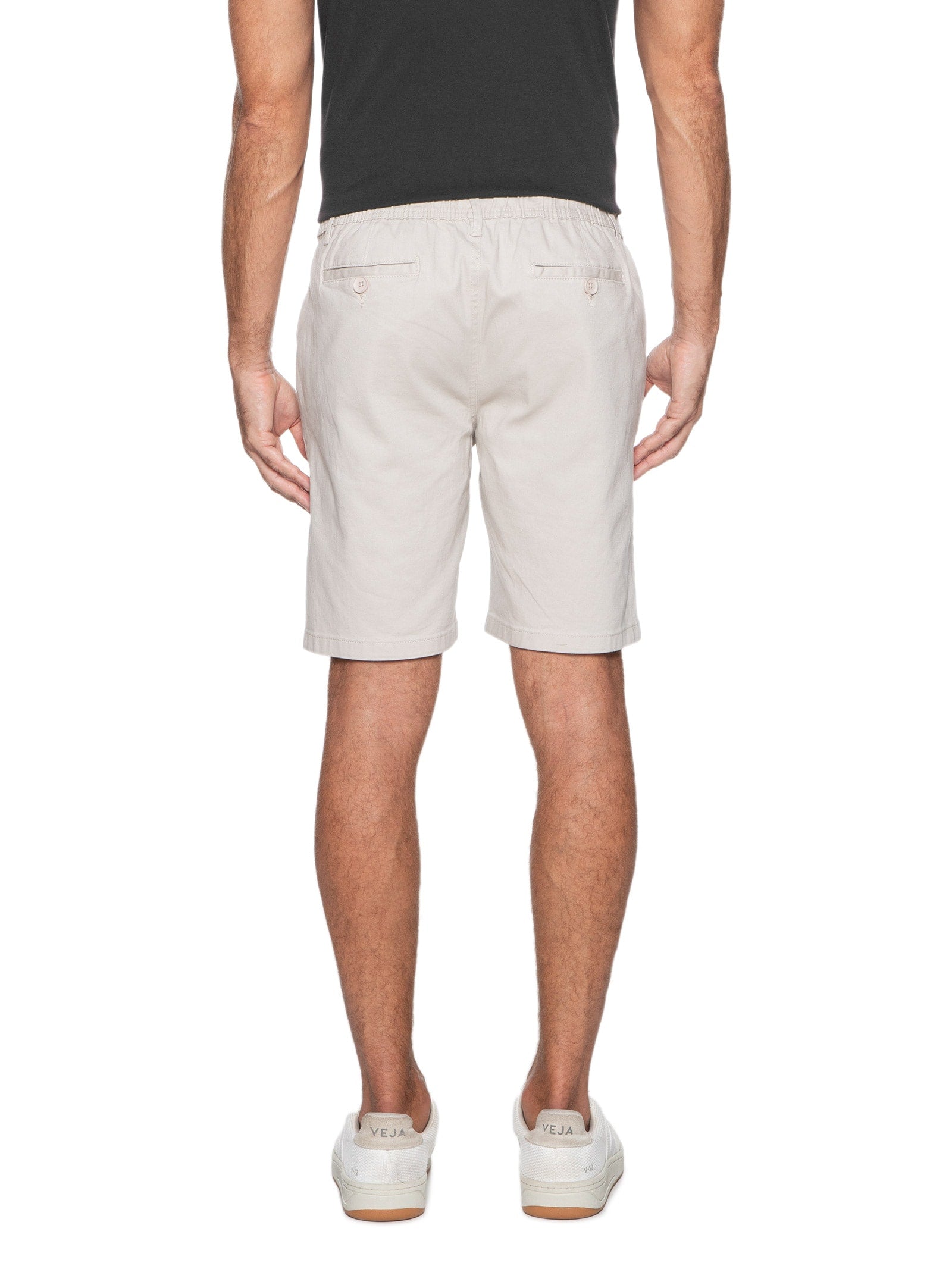 Bermuda Masculina Sarja Com Elástico No Cós Básica - Bege - Imagem 4