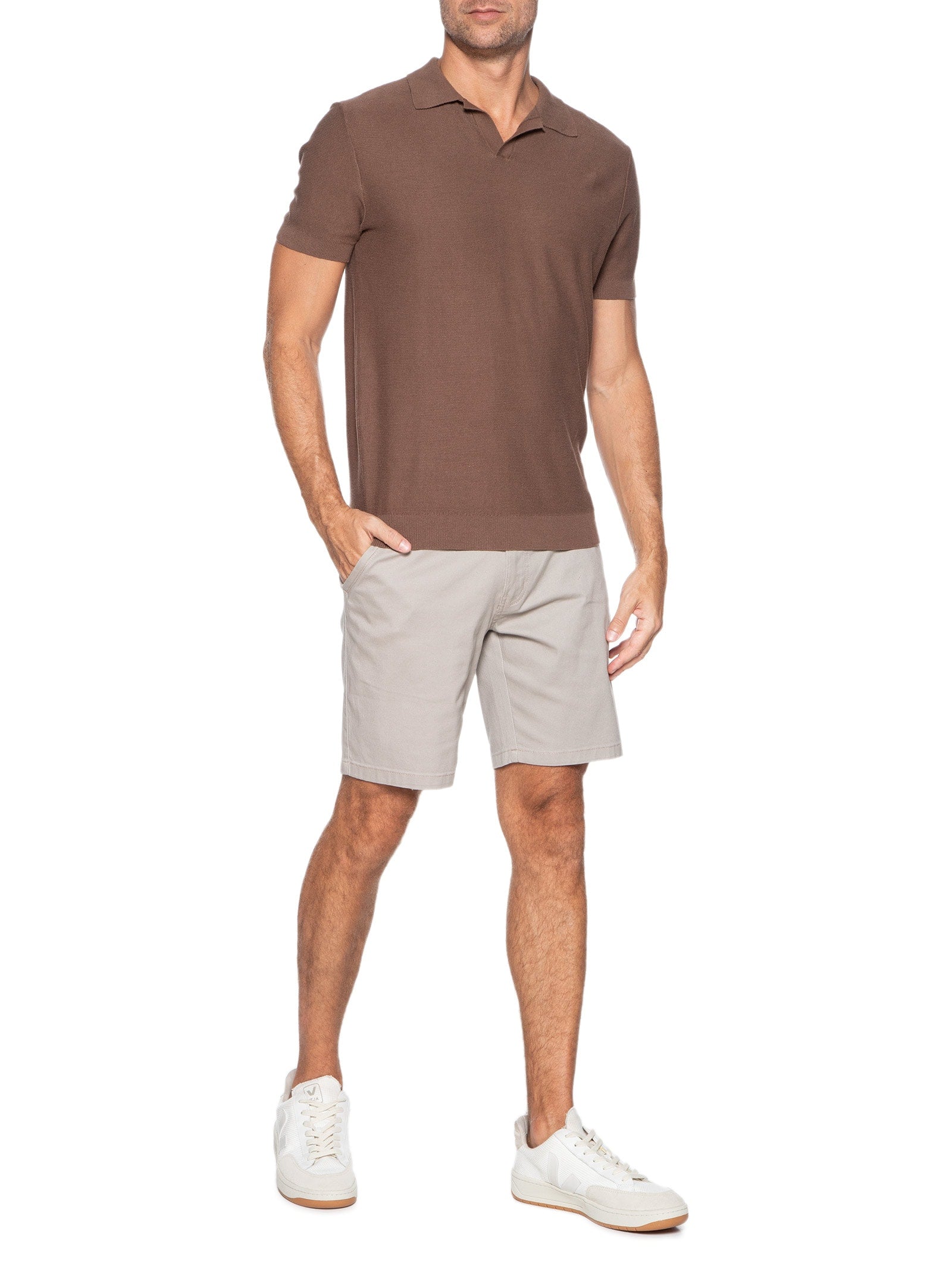 Bermuda Masculina Sarja Com Elástico No Cós Básica - Bege - Imagem 2