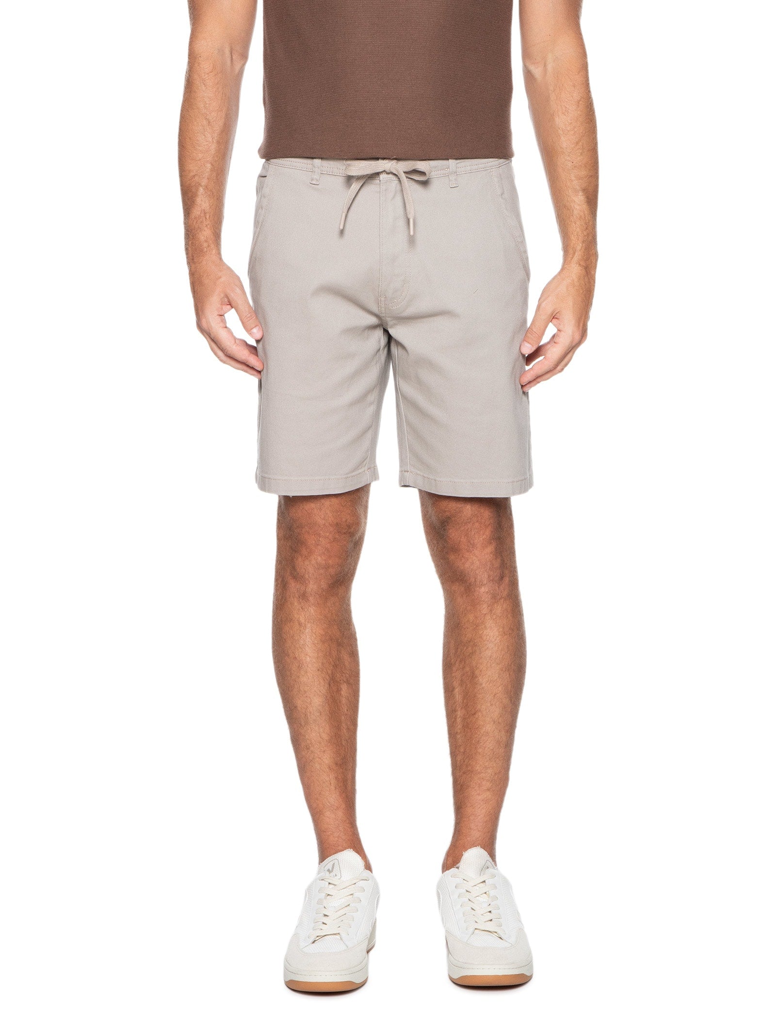 Bermuda Masculina Sarja Com Elástico No Cós Básica - Bege