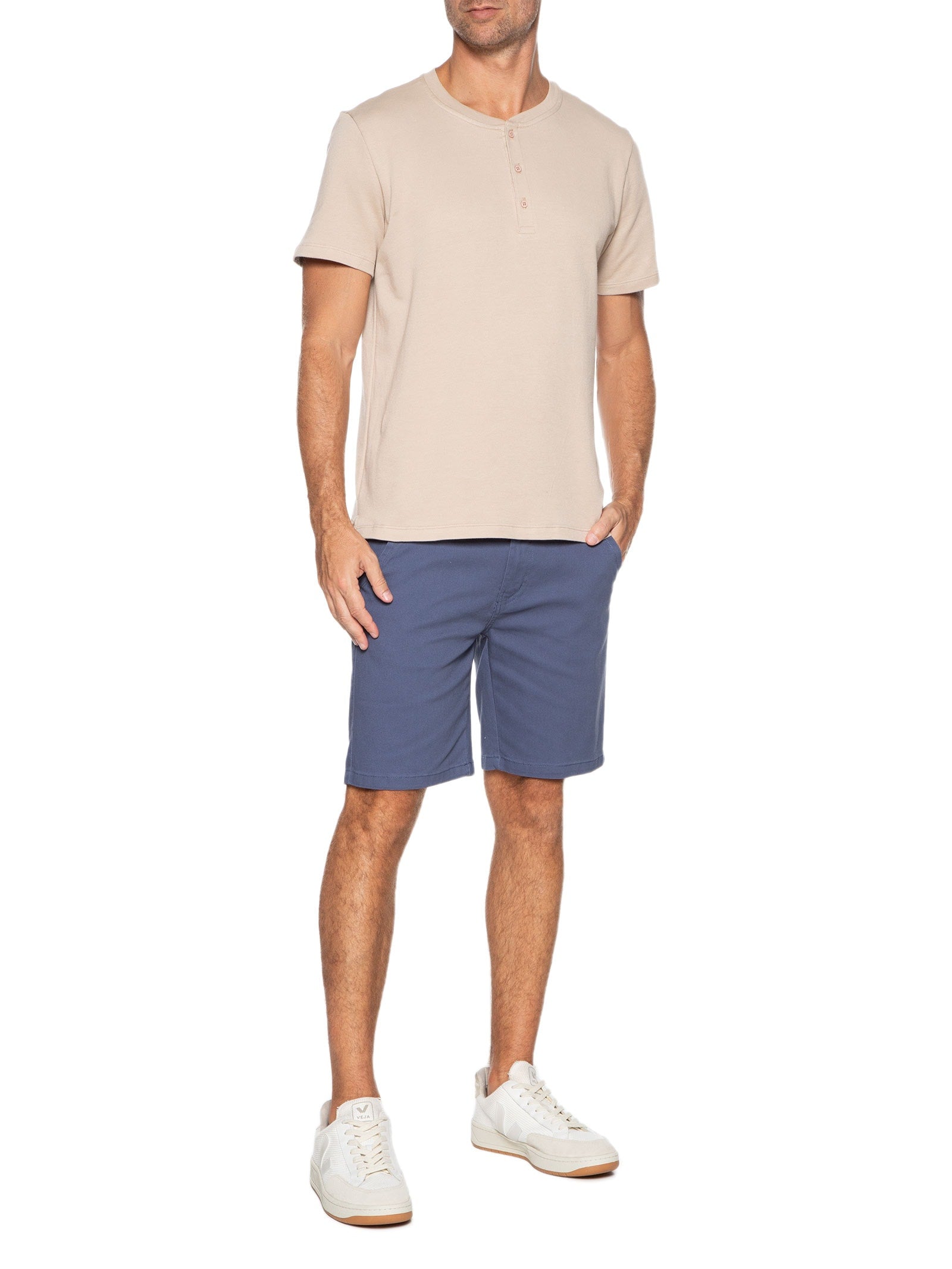 Bermuda Masculina Sarja Com Elástico No Cós Básica - Azul