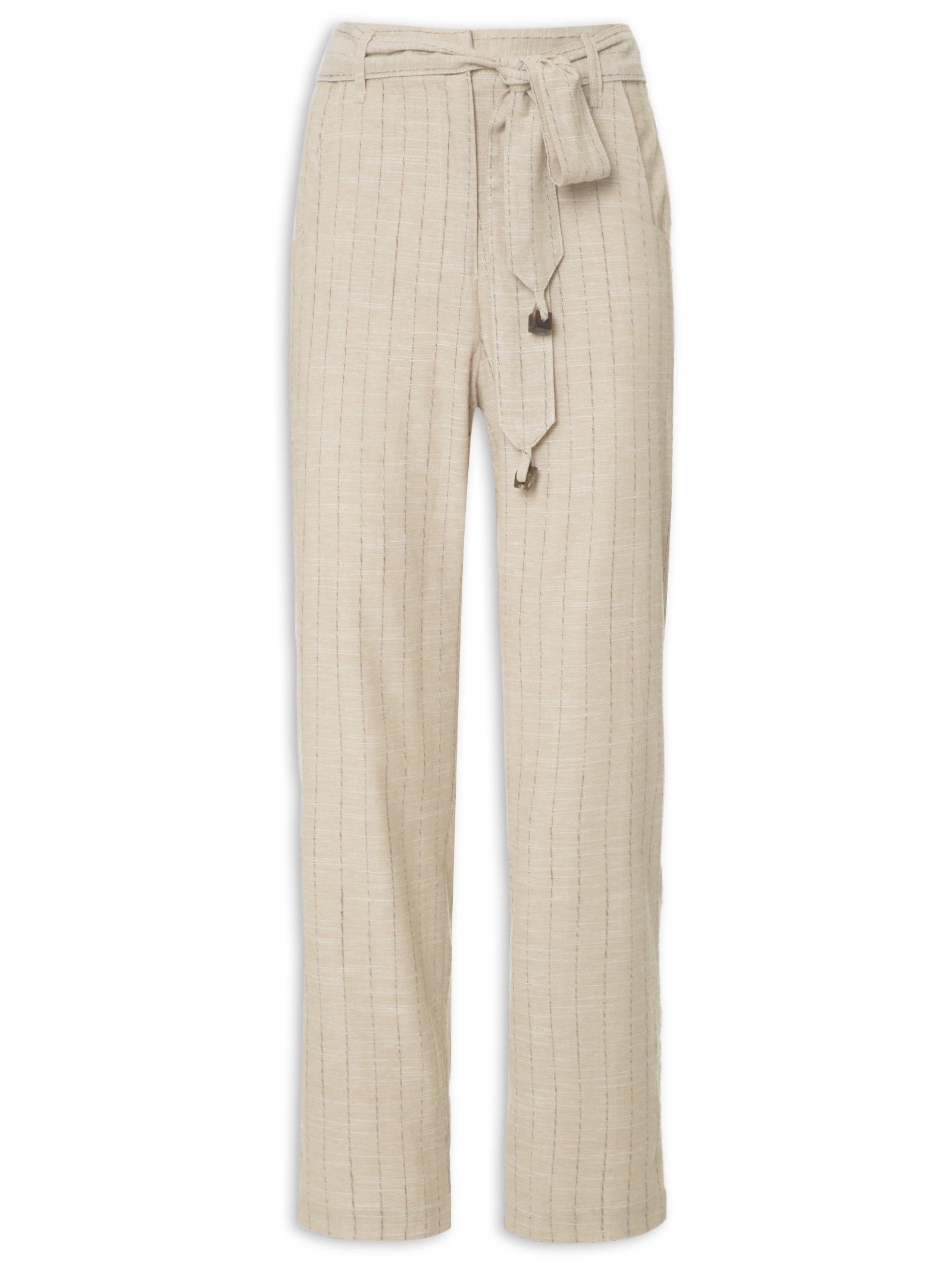 Calça Feminina Sarja Boca Reta Bege Biscoito - Bege