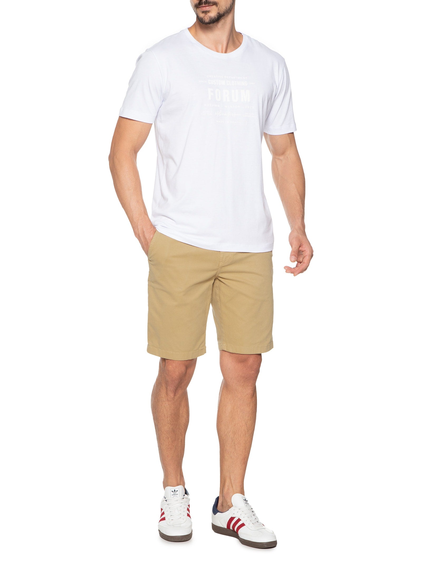 Bermuda Masculina Chino Básica Em Sarja - Bege - Imagem 2