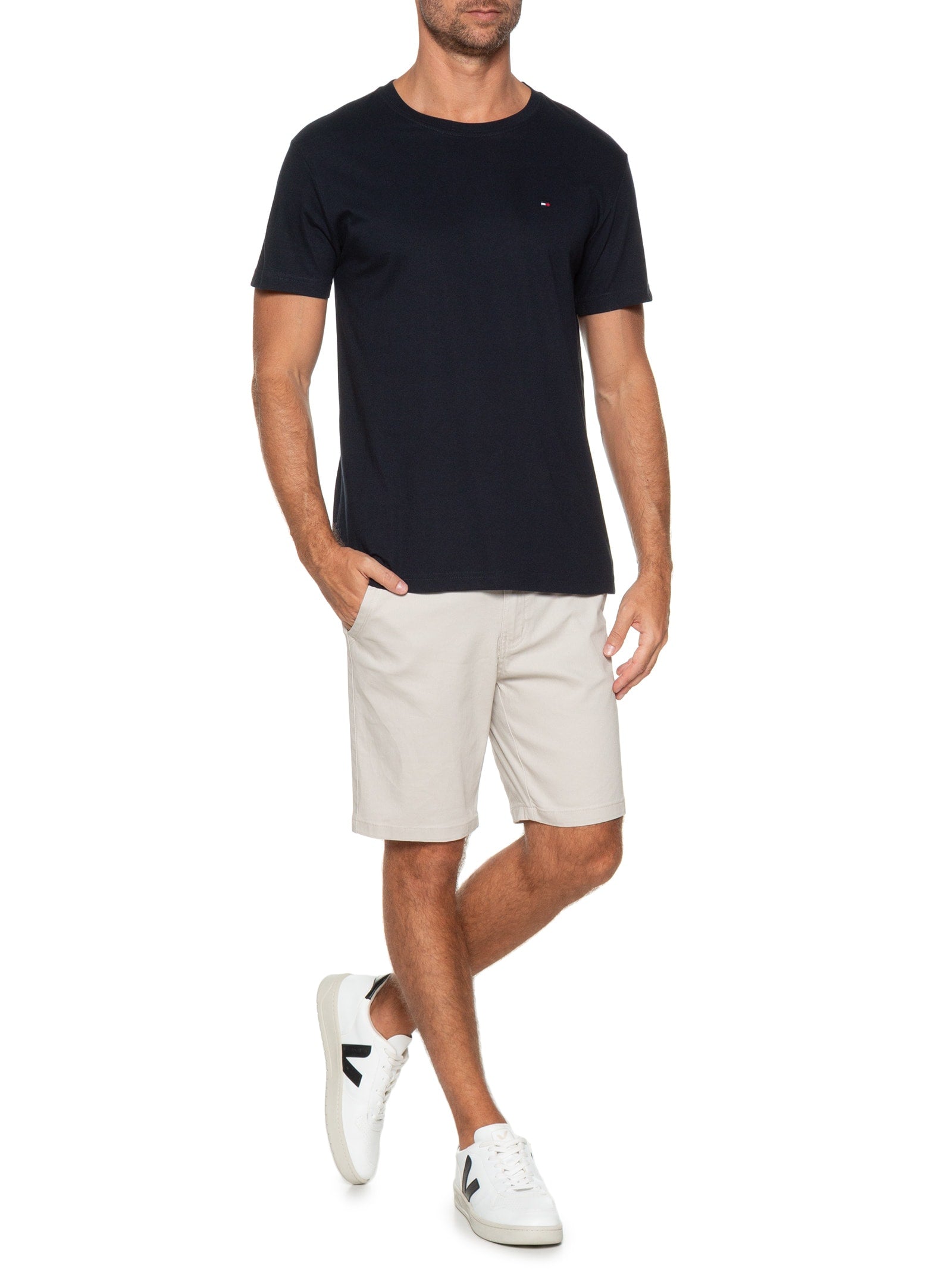 Bermuda Masculina Color Chino Curta Sarja Reat - Bege - Imagem 2