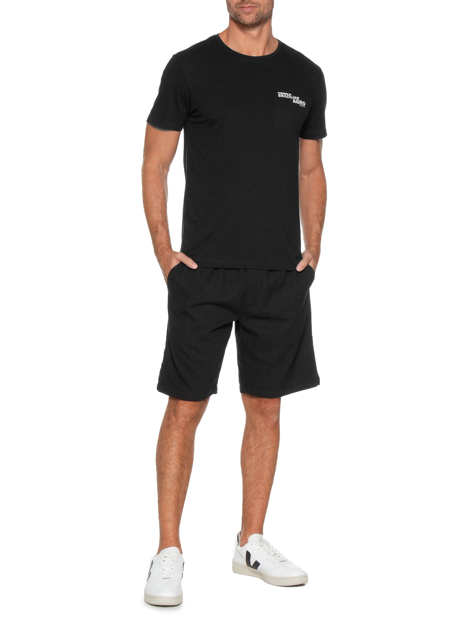 Bermuda Masculina Com Elástico E Cordão Em Linho - Verde - Imagem 2