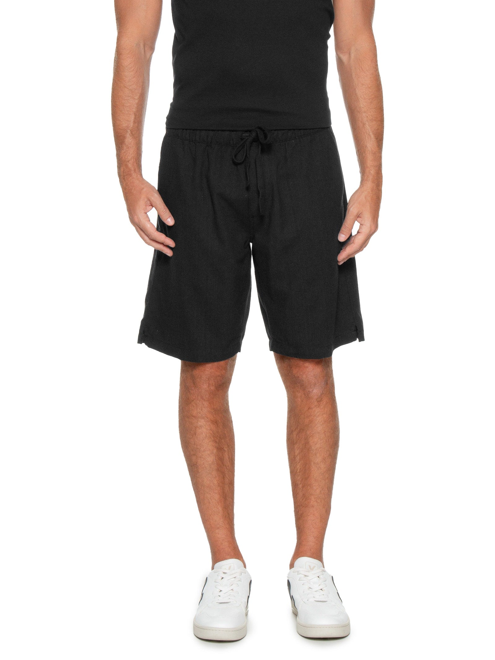 Bermuda Masculina Com Elástico E Cordão Em Linho - Verde - Imagem 3