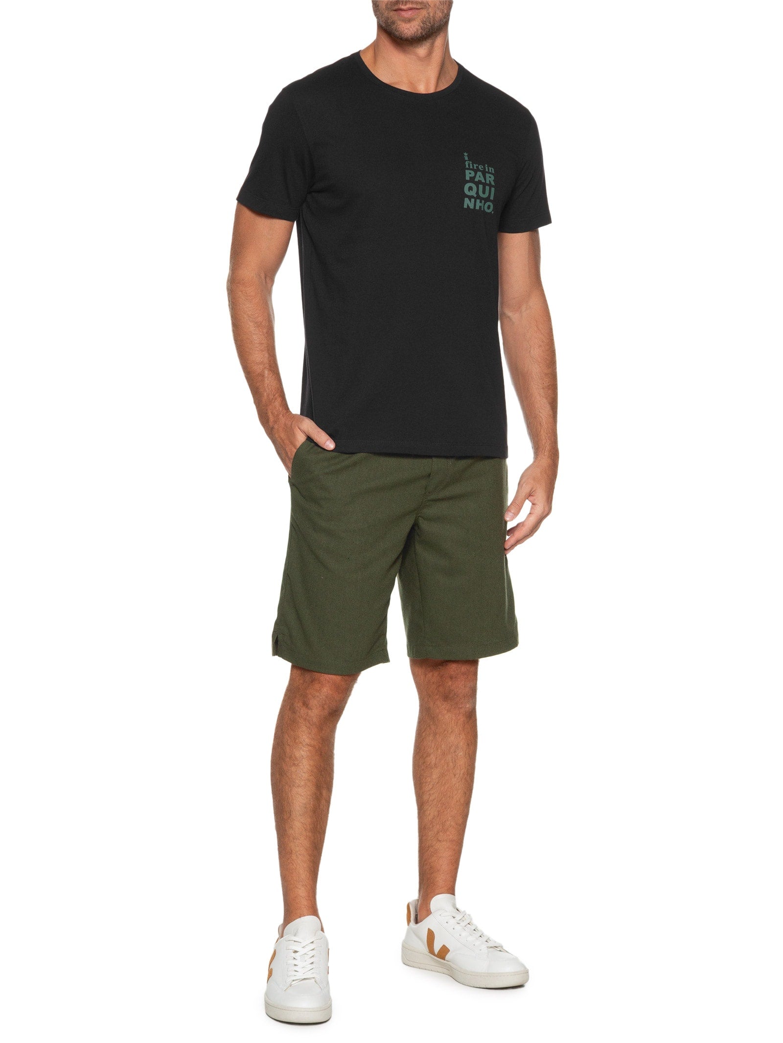 Bermuda Masculina Com Elástico E Cordão Em Linho - Verde