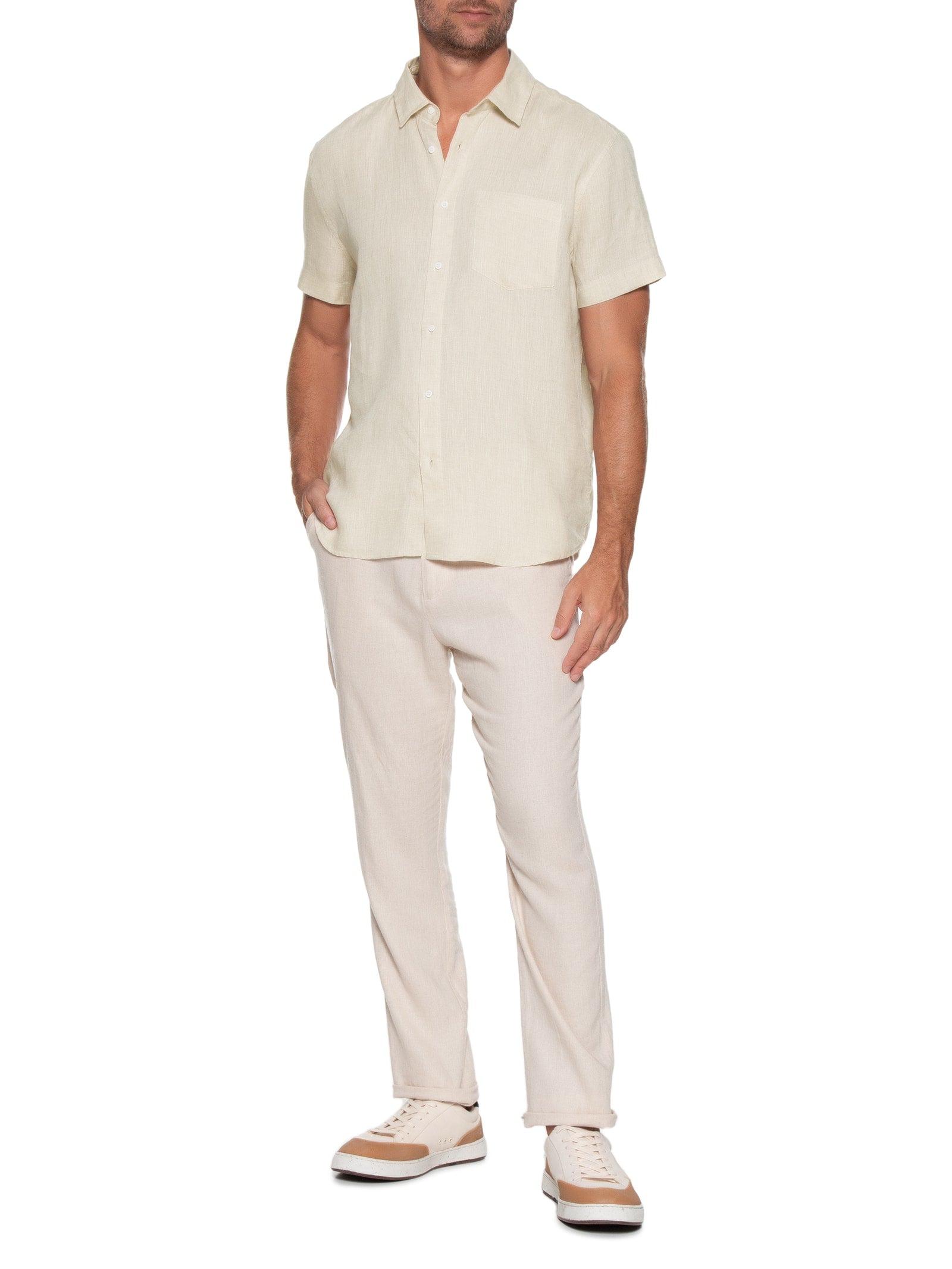 Camisa Masculina Classic Linen Manga Curta - Off White