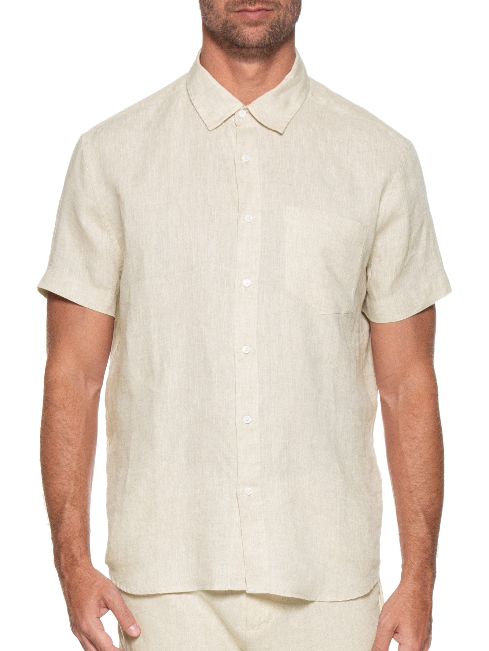 Camisa Masculina Classic Linen Manga Curta - Off White