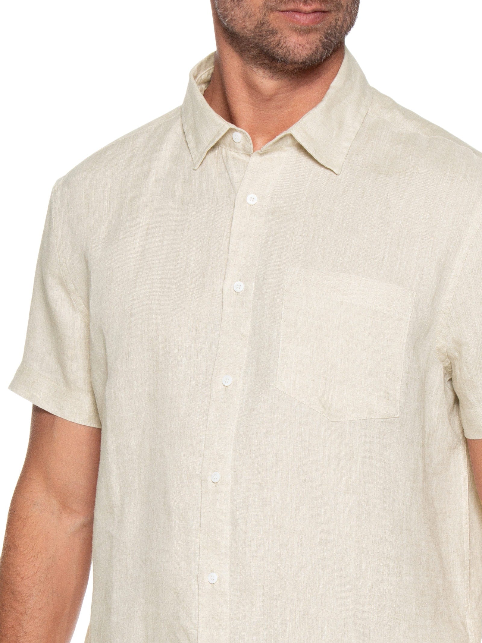 Camisa Masculina Classic Linen Manga Curta - Off White