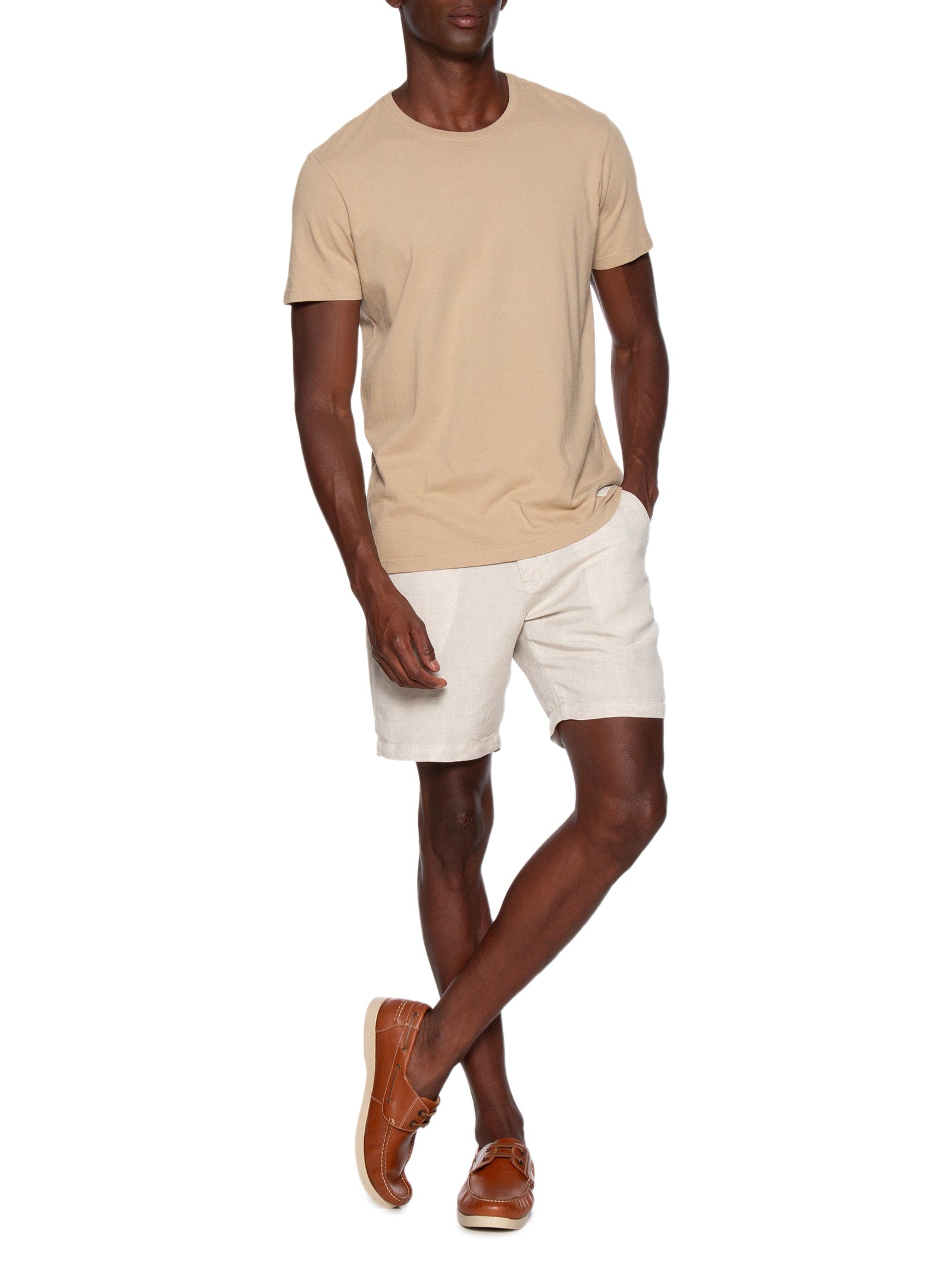 Bermuda Masculina Casual Listrada Moletom - Off White - Imagem 2