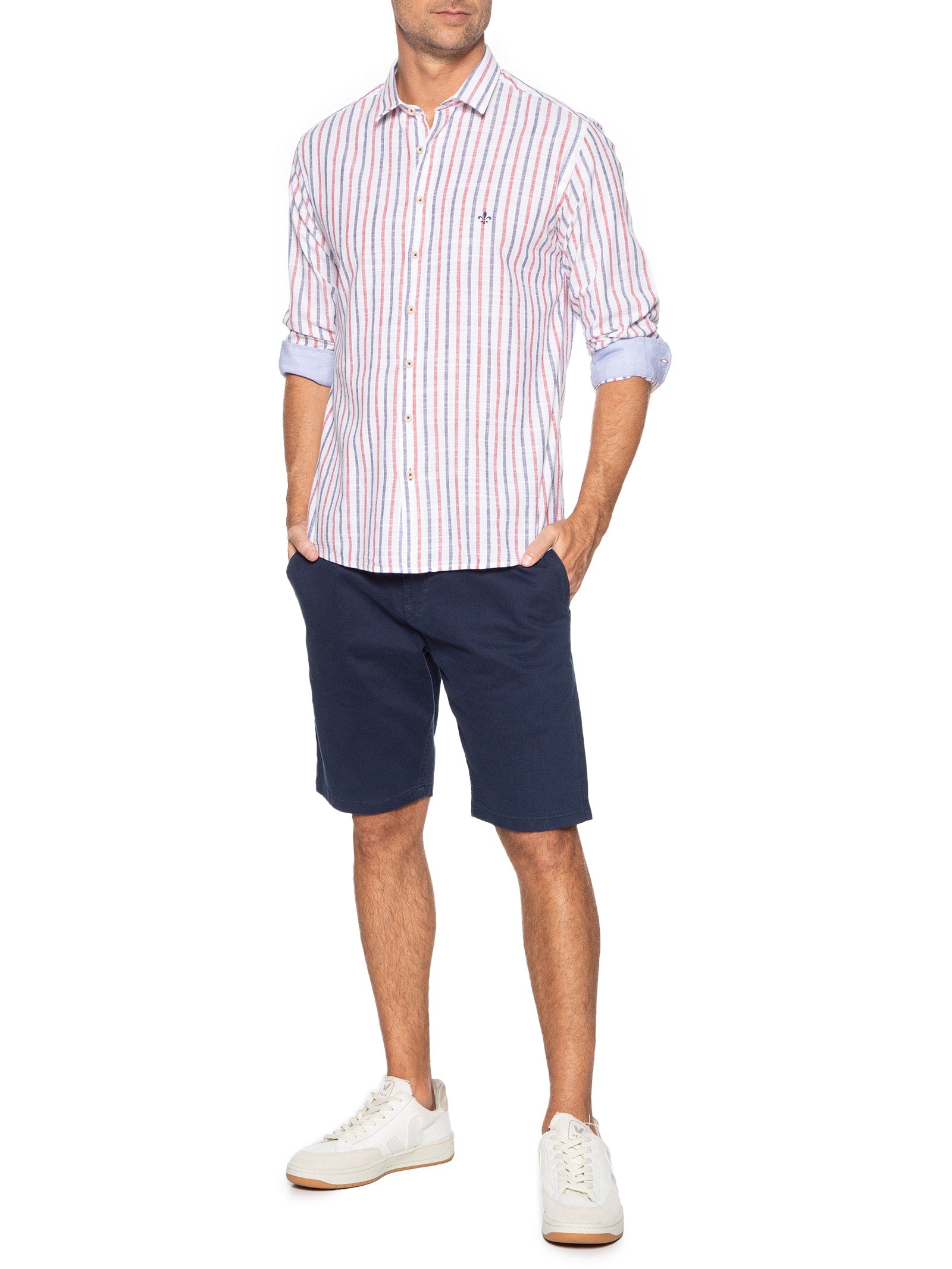 Camisa Masculina Slim Fit Listrada - Branco