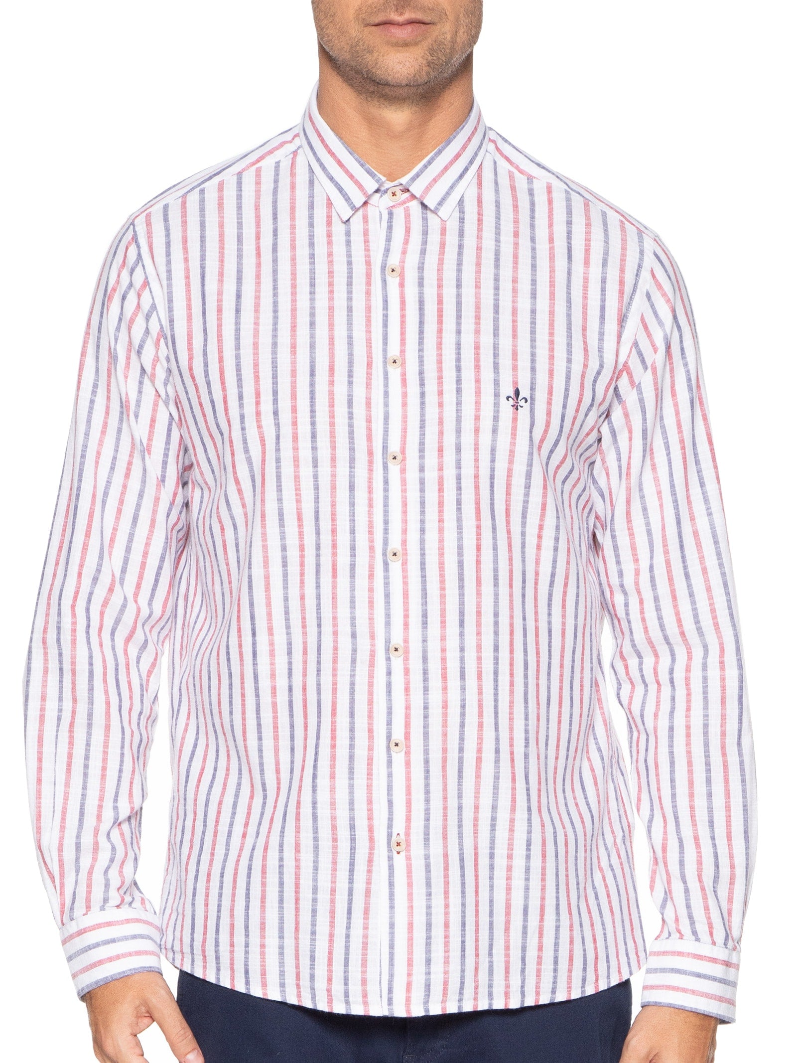 Camisa Masculina Slim Fit Listrada - Branco