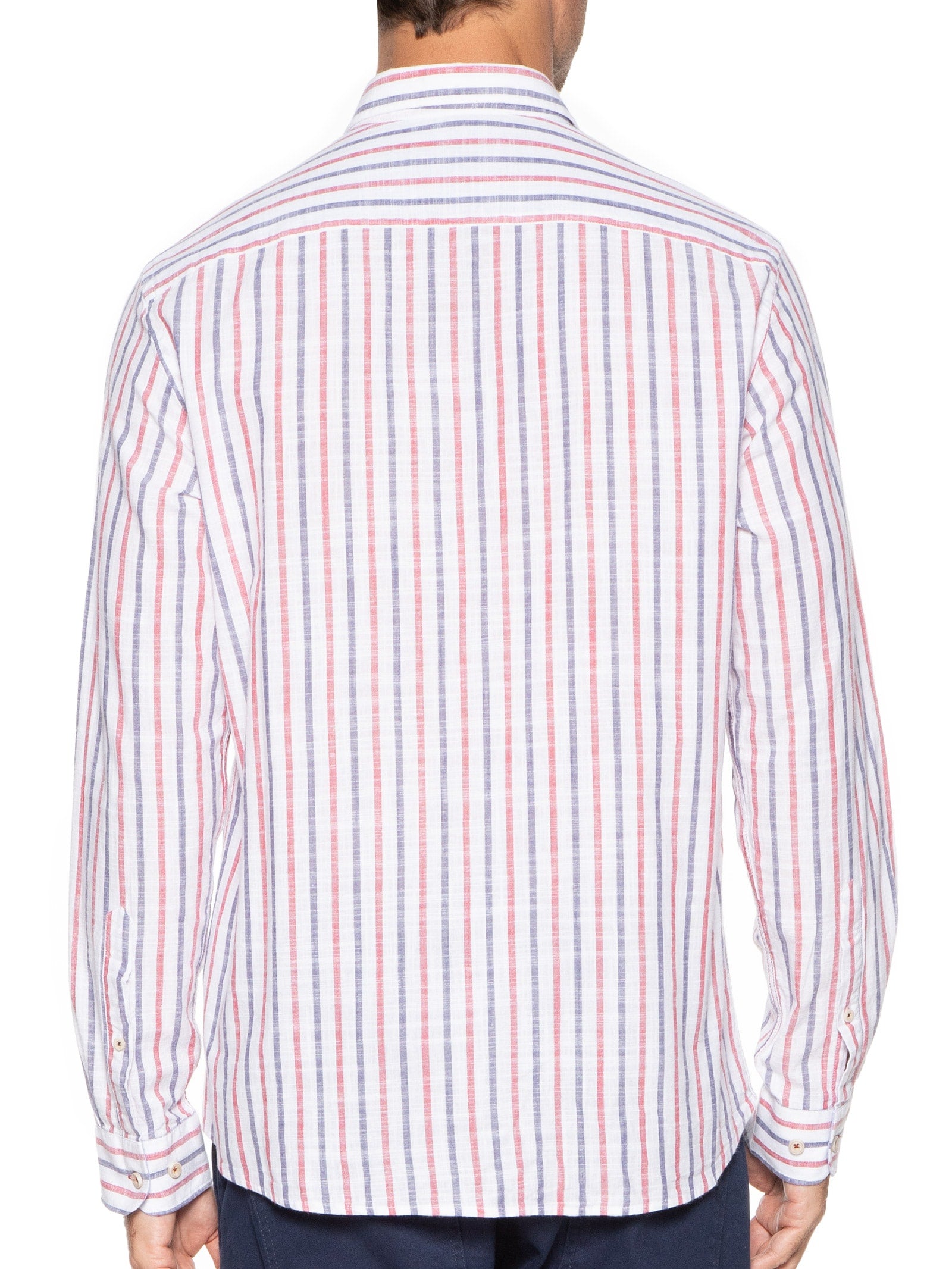 Camisa Masculina Slim Fit Listrada - Branco