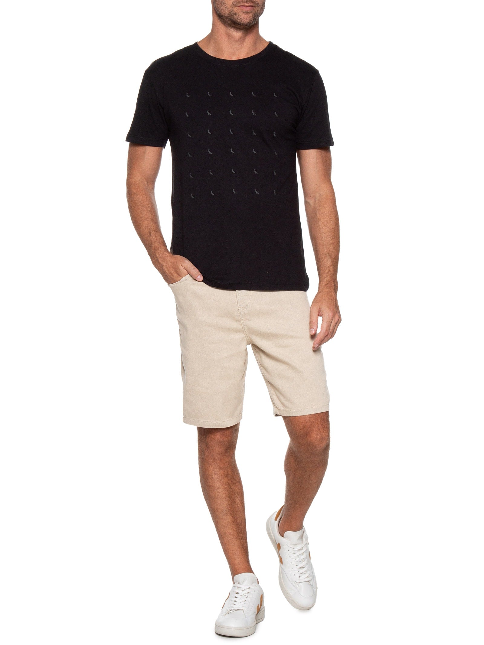 Bermuda Masculina Color Chino Curta Sarja Reat - Bege - Imagem 2