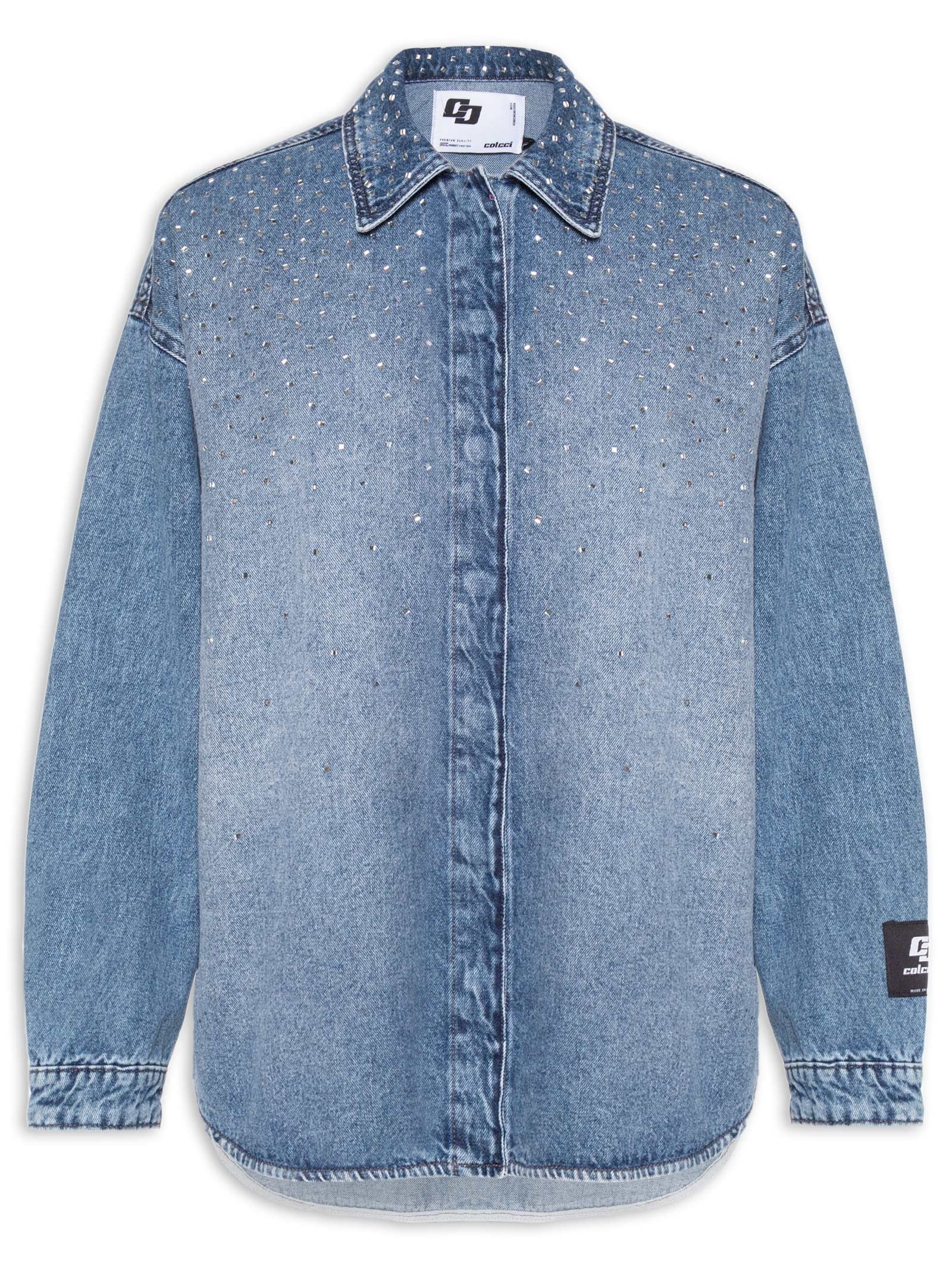 Calça Feminina Jeans Flare com Aplicação - Azul