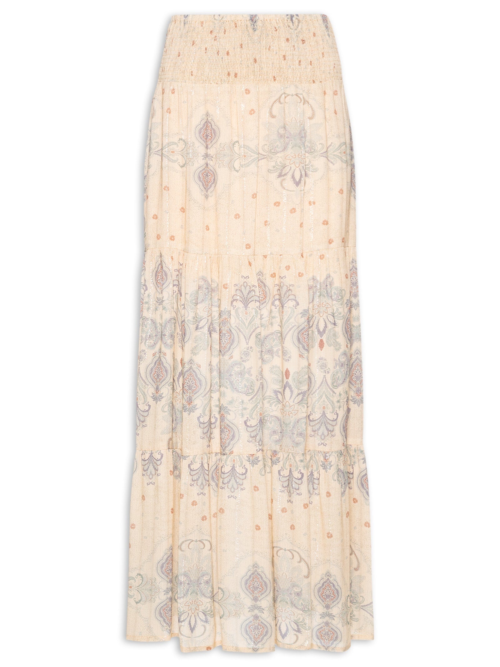 Saia Midi Estampa Peonia - Bege