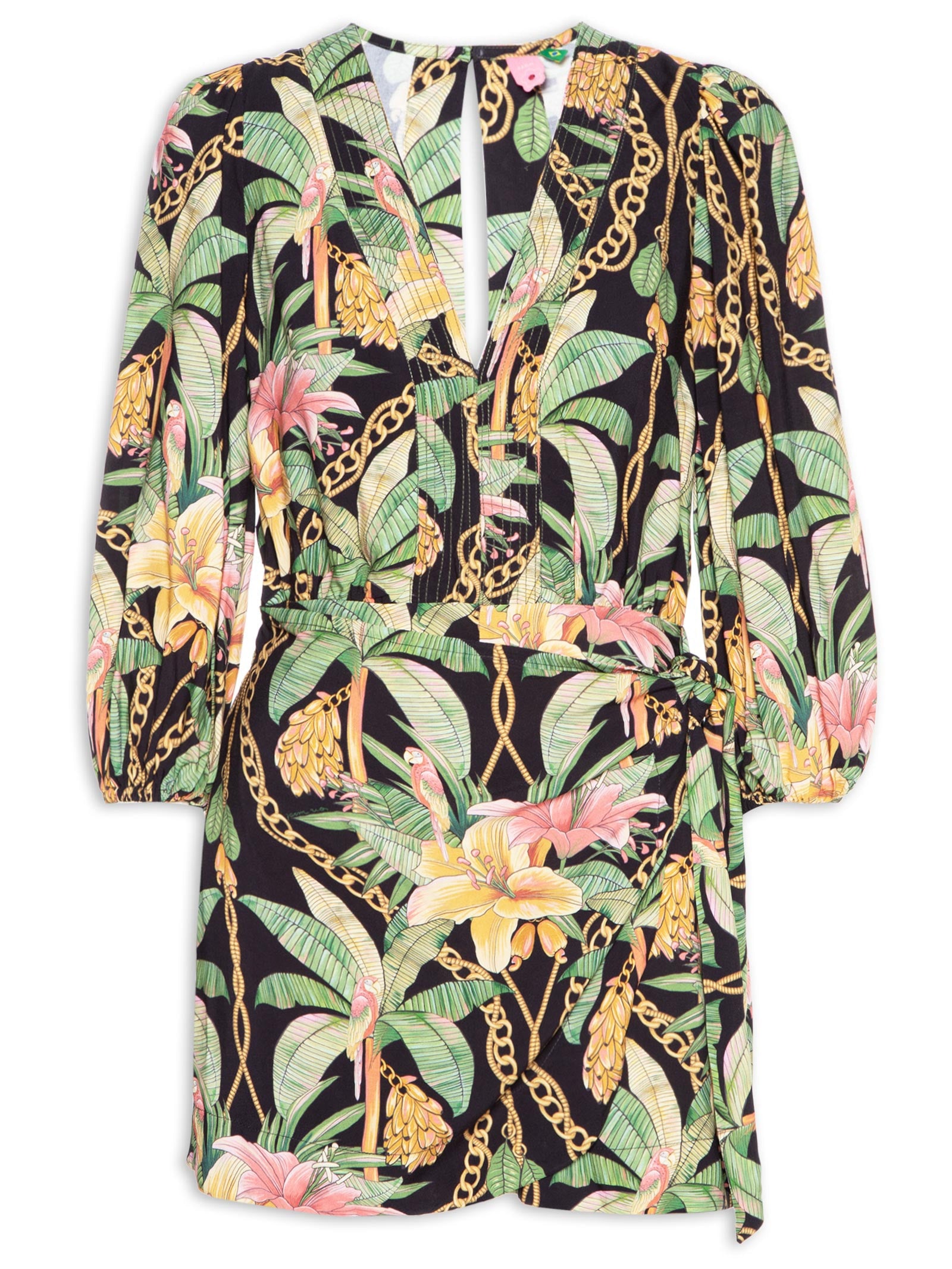 Blusa Feminina Bata Artesanal Bordado Tropical - Preto