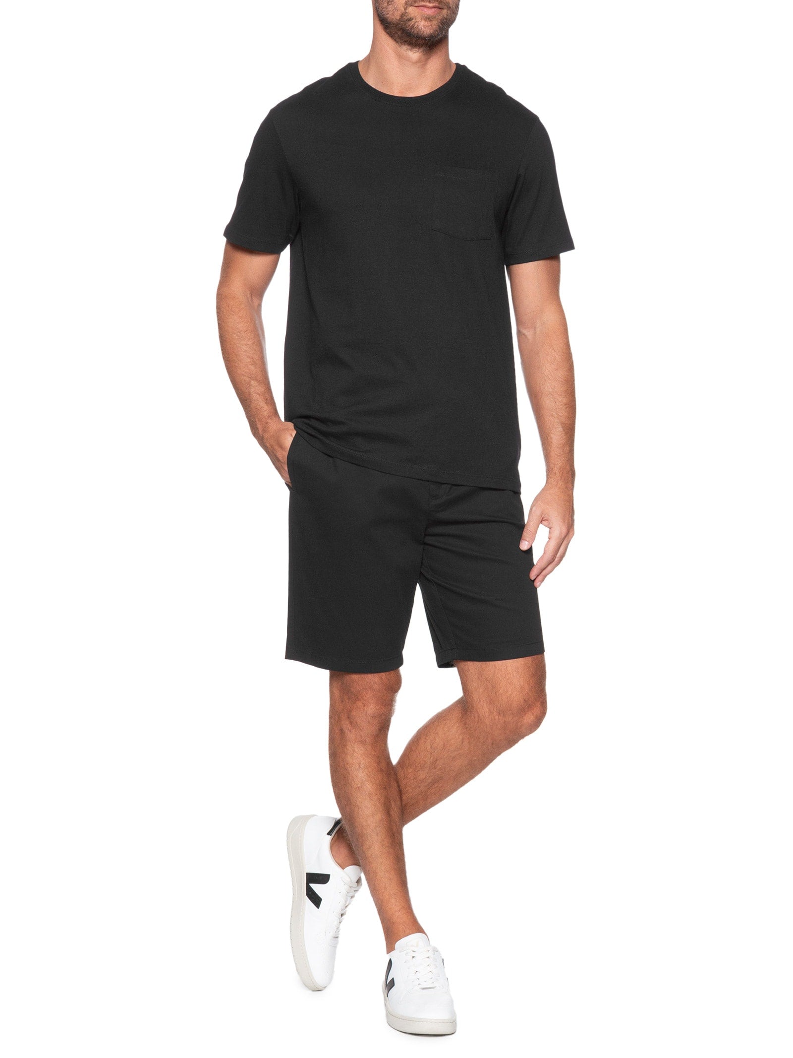 Bermuda Masculina Sarja Com Elástico No Cós Básica - Preto - Imagem 2