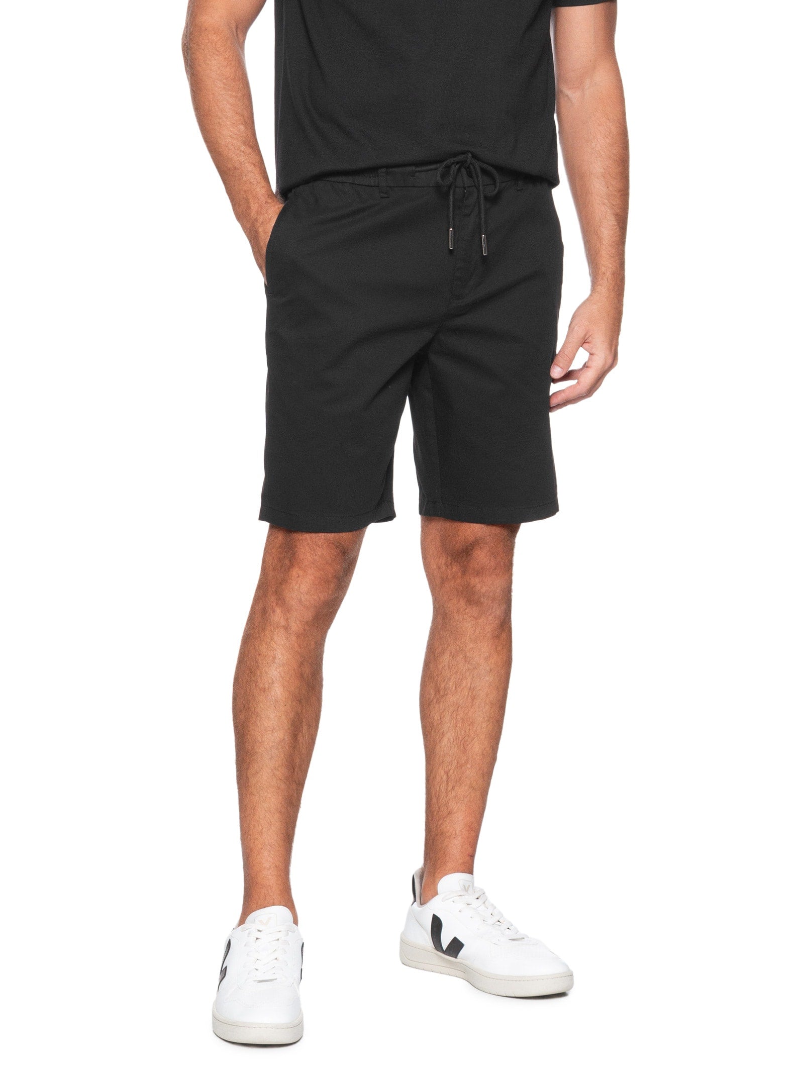 Bermuda Masculina Sarja Com Elástico No Cós Básica - Preto - Imagem 3