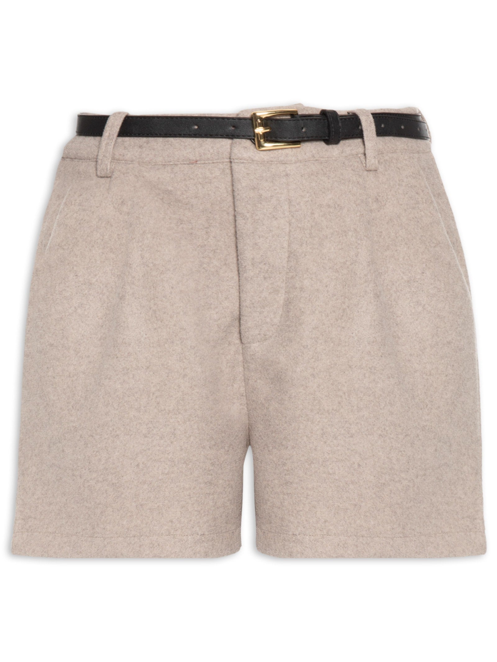 Short Feminino Básico Com Cinto - Bege