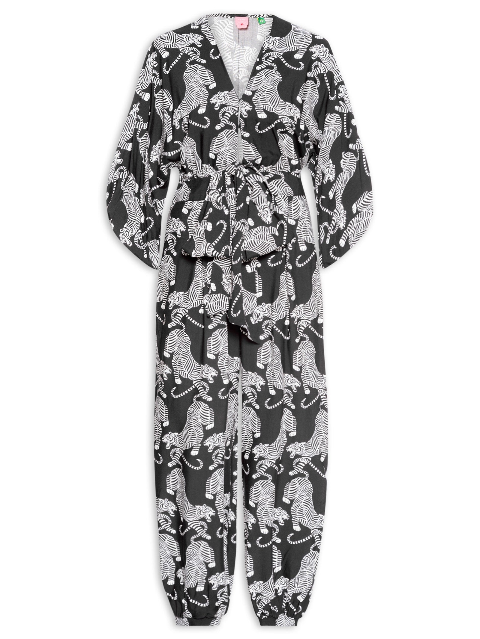 Macacão Feminino Com Ombreiras E Amarração - Preto